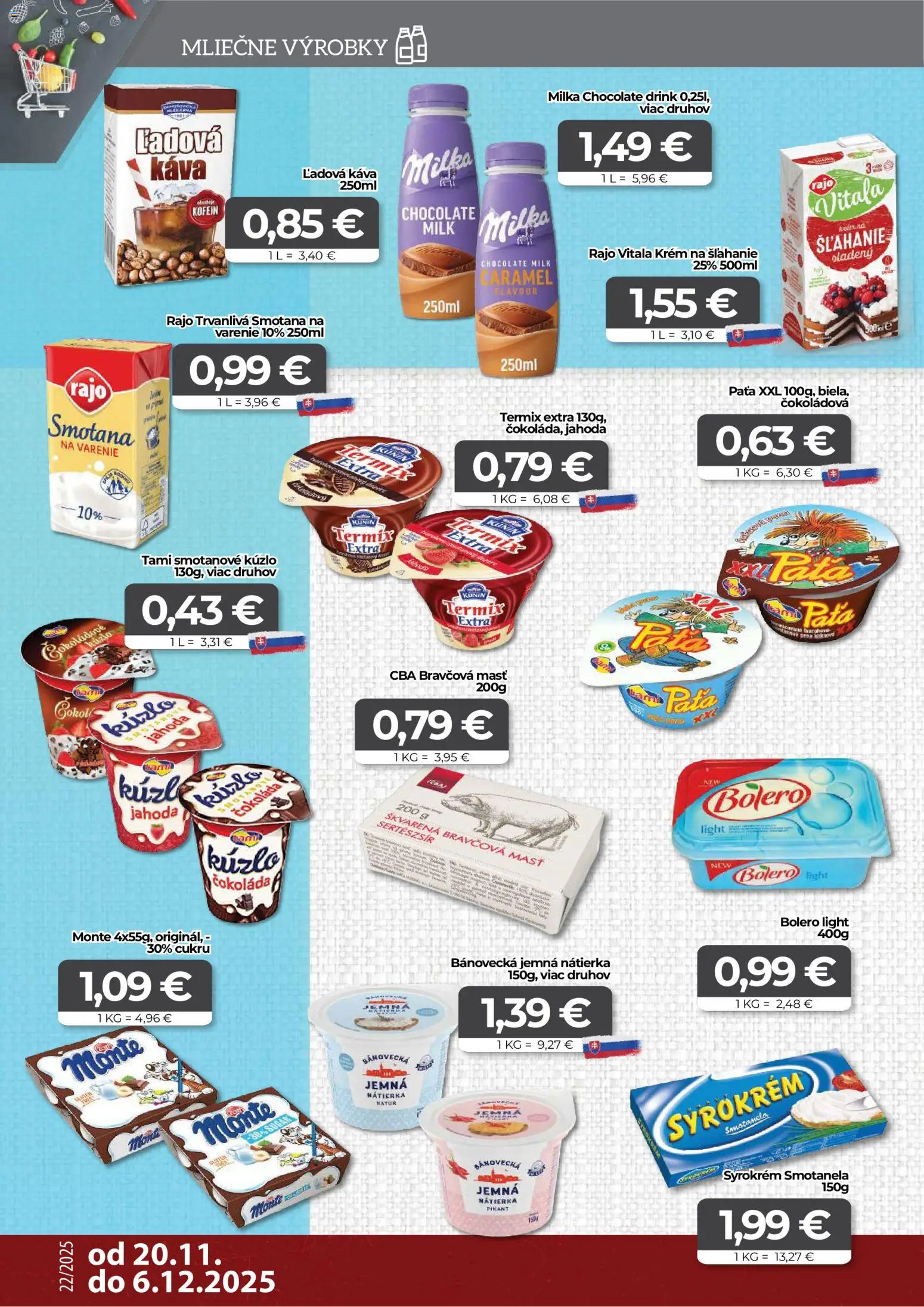 Nové CBA Komfos akcie – leták je platný od 20.11.2025 | Strana: 4 | Produkty: Káva, Smotana, Čokoláda, Krém