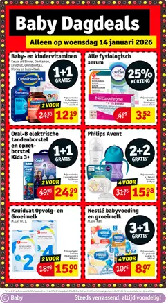 Davitamon Baby + Vitamine D, Baby + Vitamine D olie 25 ml - Voorbeeld van een folder van Kruidvat, geldig van 13.01.2026 | Pagina: 7 | Producten: Koekjes, Elektrische tandenborstel, Tandenborstel, Kan