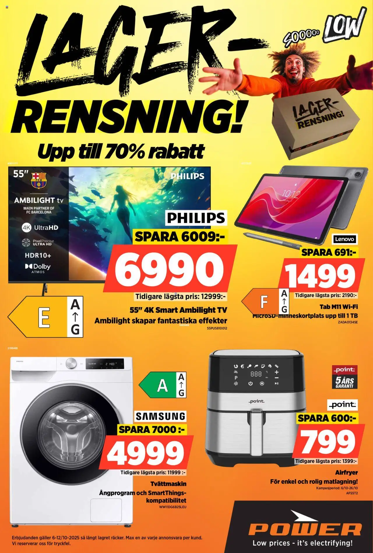 Power reklamblad aktuell från 06.10.2025 | Sida: 1 | Produkter: Galler, Airfryer, Tv, Tvättmaskin