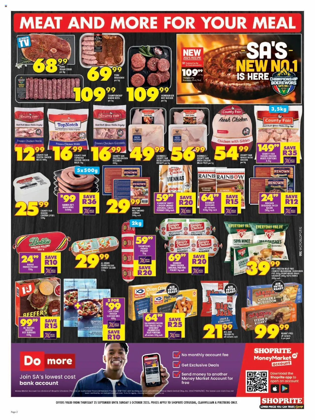 New Shoprite catalogue – valid from 25.09.2025 | Page: 2 | Products: Polony, Fish, Burgers, Soya mince