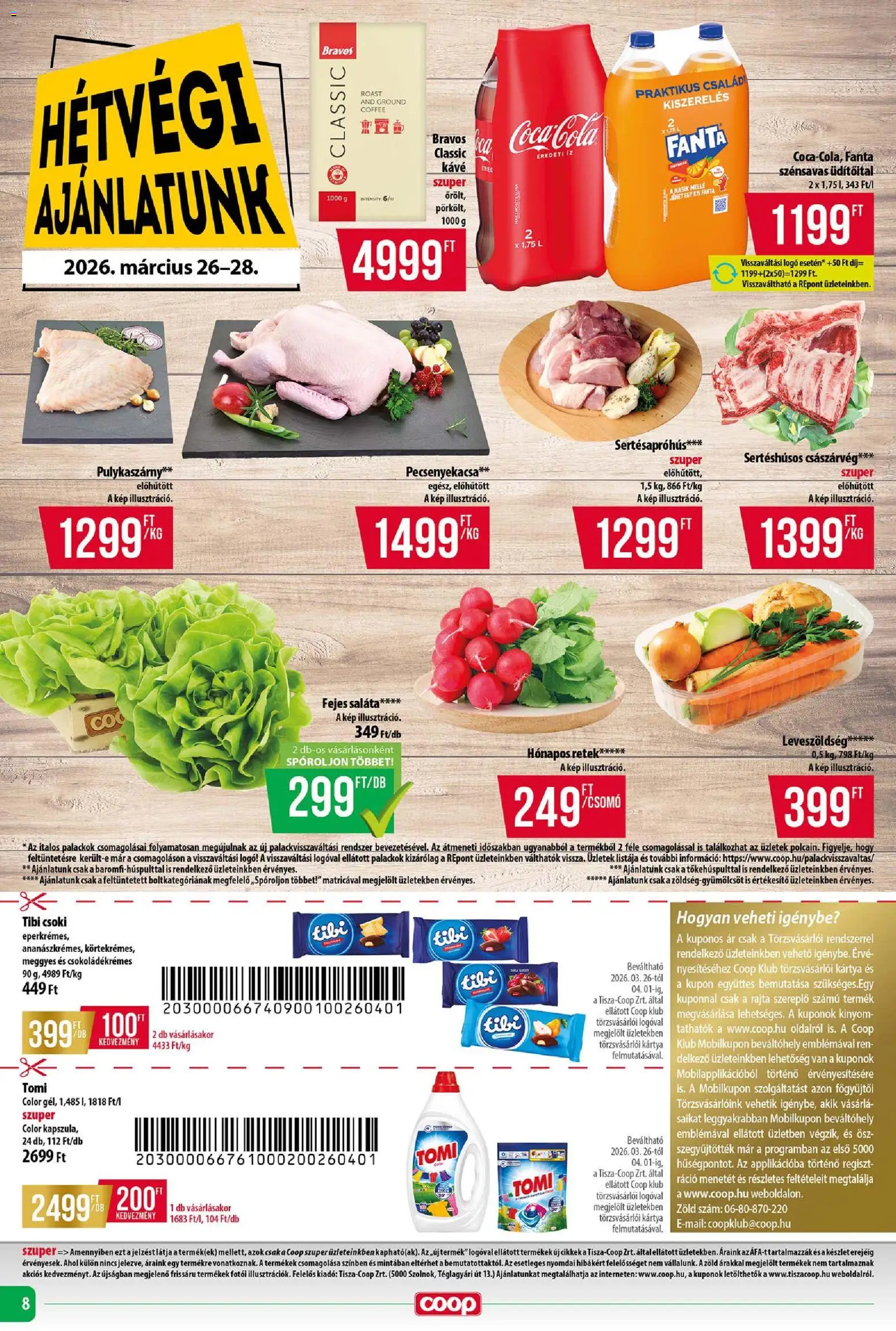 COOP Szolnok akciós ujság - amely érvényes a következő dátumtól: 26.03.2026 | Oldal: 8 | Termékek: Pulykaszárny, Retek, Kávé, Saláta