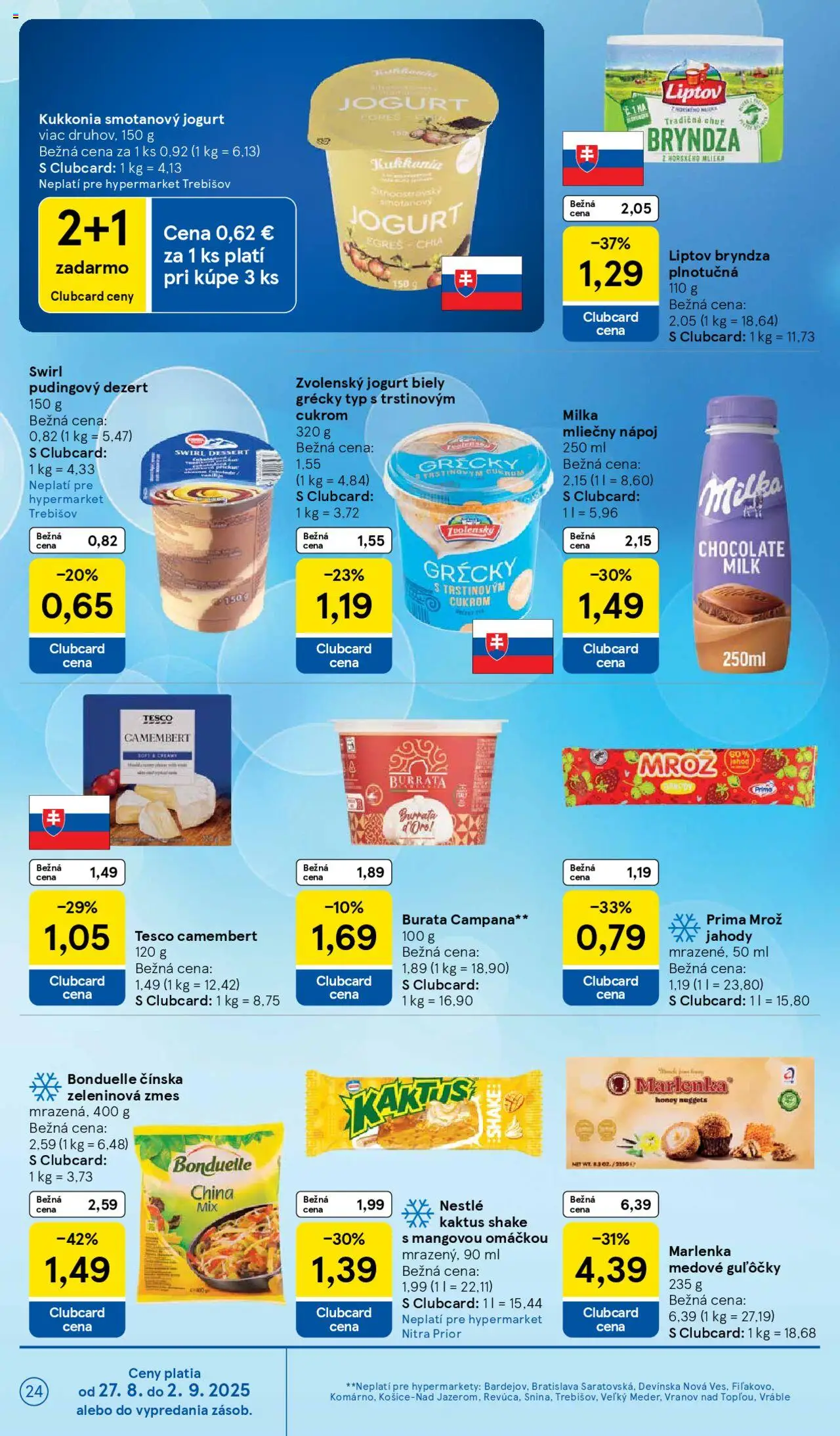 Tesco Hypermarket - leták │ platný od 27.08.2025 | Strana: 24 | Produkty: Jogurt, Bryndza, Jahody, Marlenka