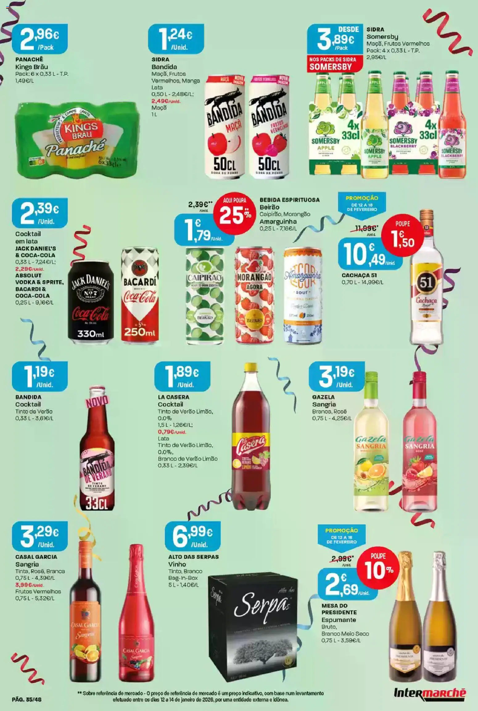Intermarché folheto │ válido de 12.02.2026 | Página: 35 | Produtos: Espumante, Cachaça, Base, Somersby