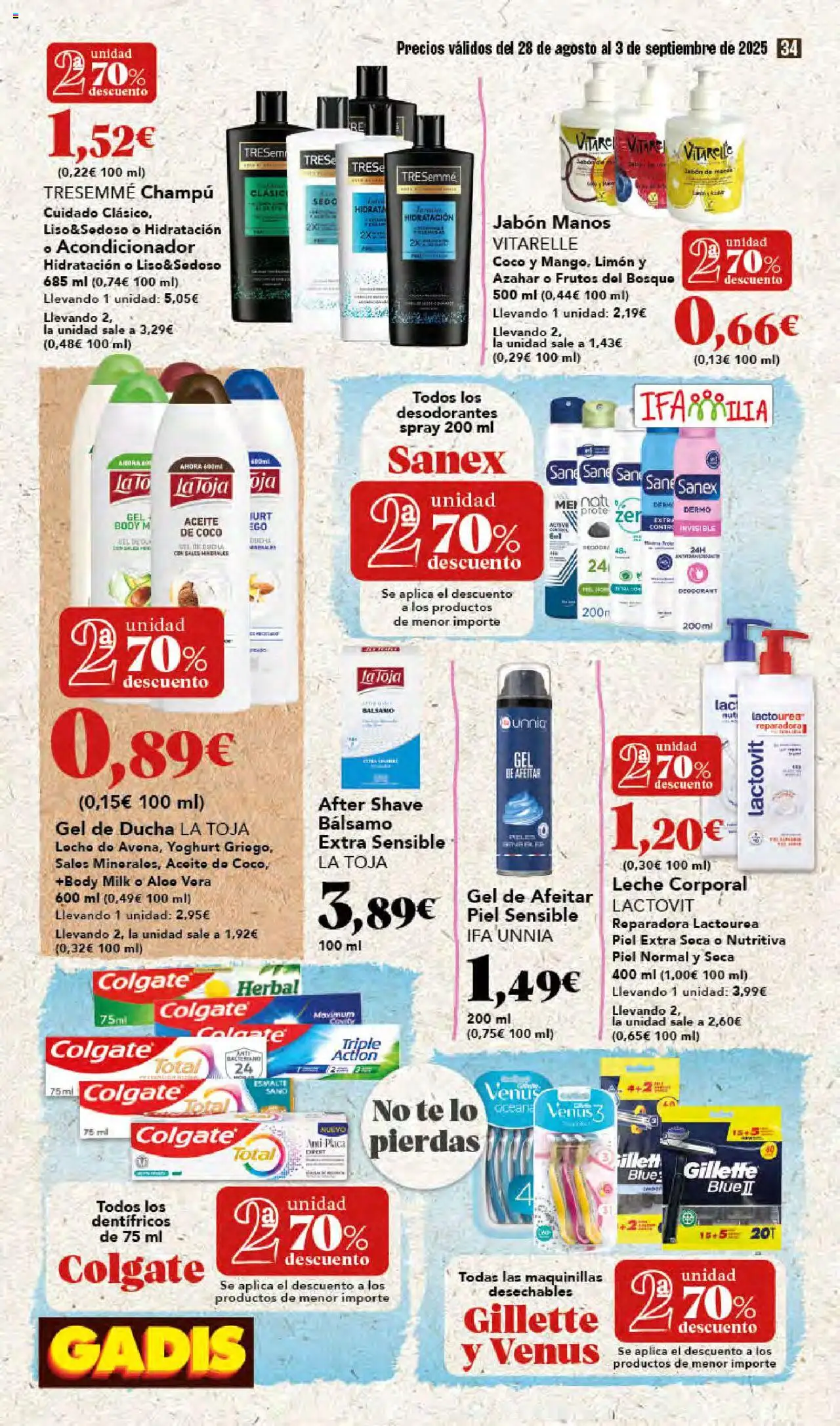 Gadis folleto │ válido desde el 28.08.2025 | Página: 34 | Productos: Acondicionador, Gel de afeitar, Gel de ducha, Aceite