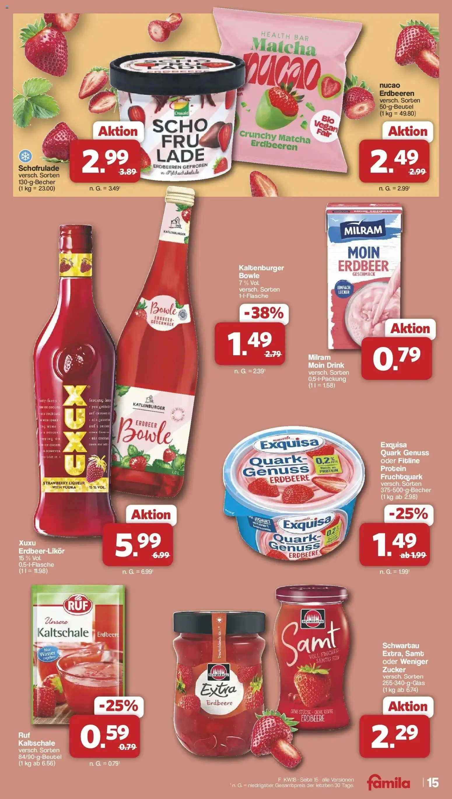 Famila Nordwest Wochenangebote – gültig ab 27.04.2026 | Seite: 15 | Produkte: Quark, Exquisa, Wasser, Erdbeeren