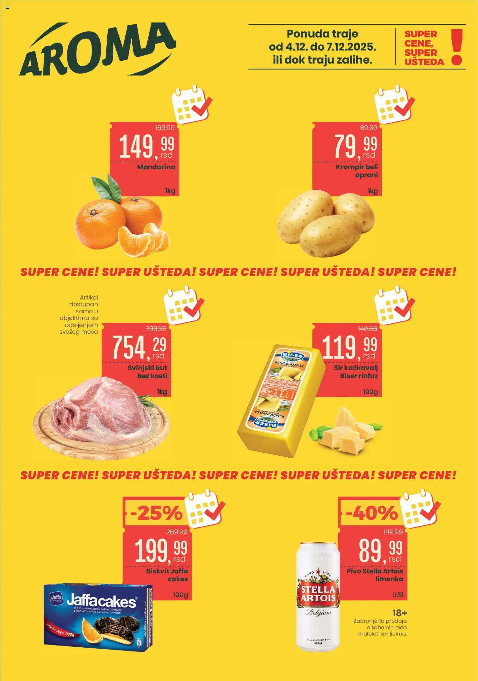 Aroma Market katalog - važi od 04.12.2025 | Strana: 1 | Proizvode: Mandarina, Stella Artois, Krompir, Pica