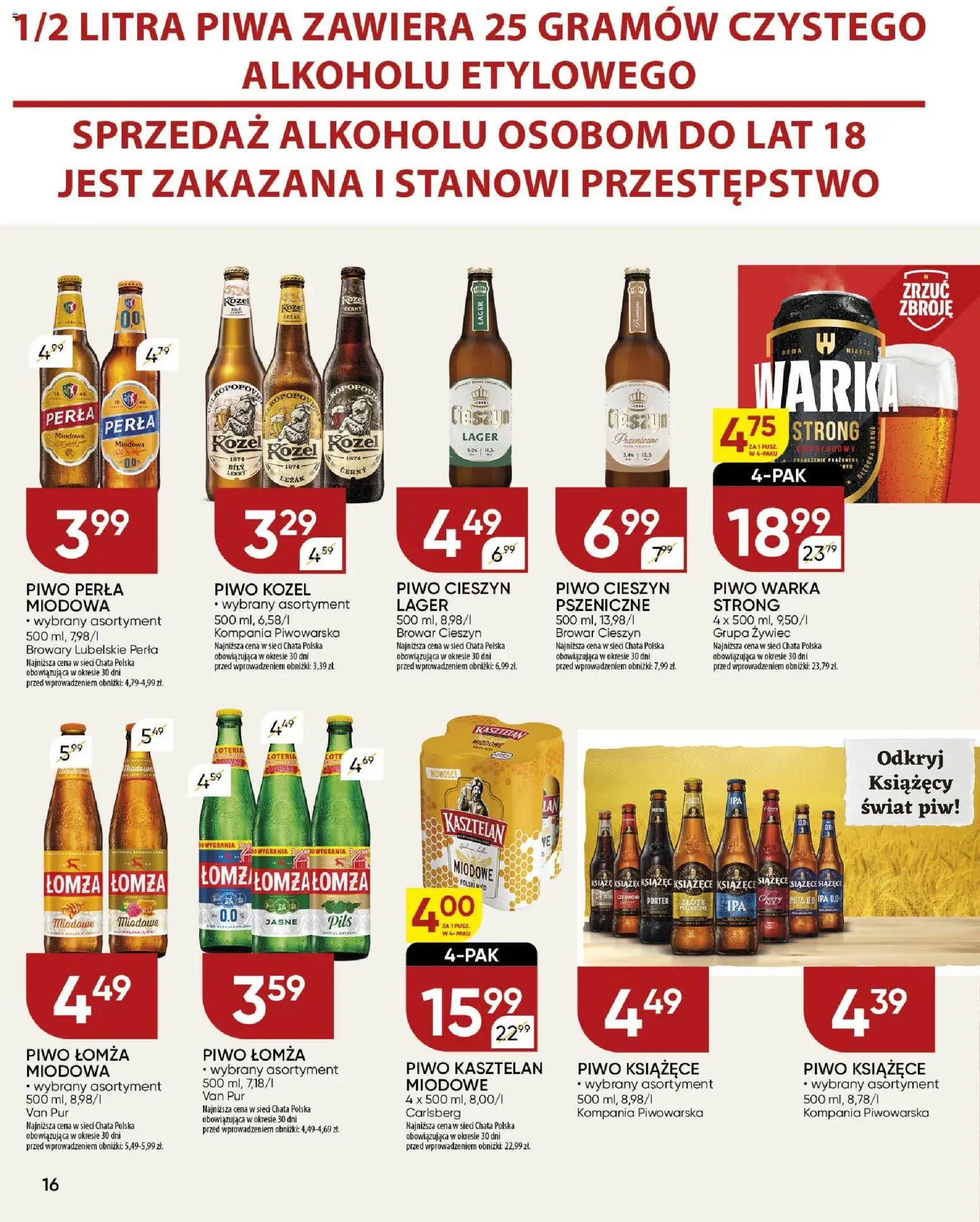 Chata Polska Gazetka od 20.11.2025 | Strona: 16 | Produkty: Piwo perła, Warka, Piwo Warka, Piwo
