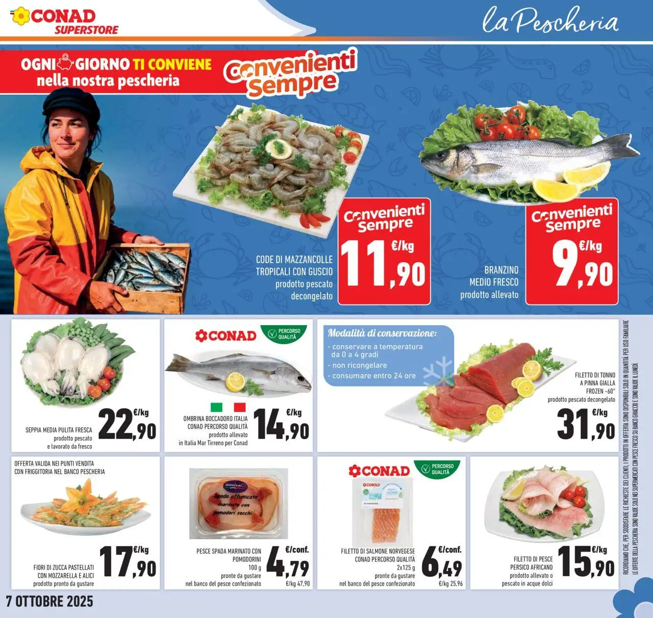 Volantino Conad del 24.09.2025 | Pagina: 21 | Prodotti: Pomodorini, Mazzancolle, Mozzarella, Tonno