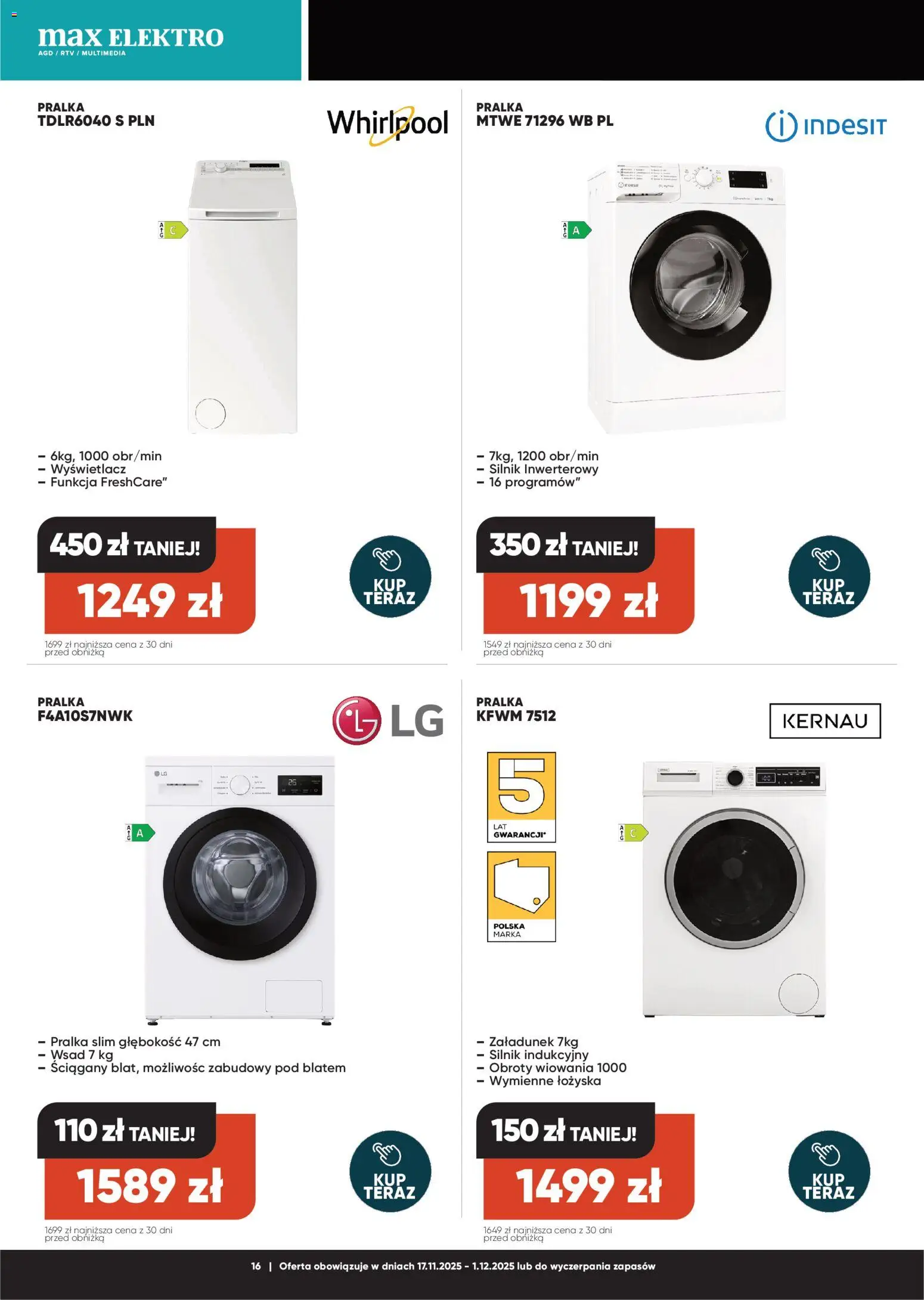 Max elektro Black Friday od 17.11.2025 | Strona: 16 | Produkty: Pralka