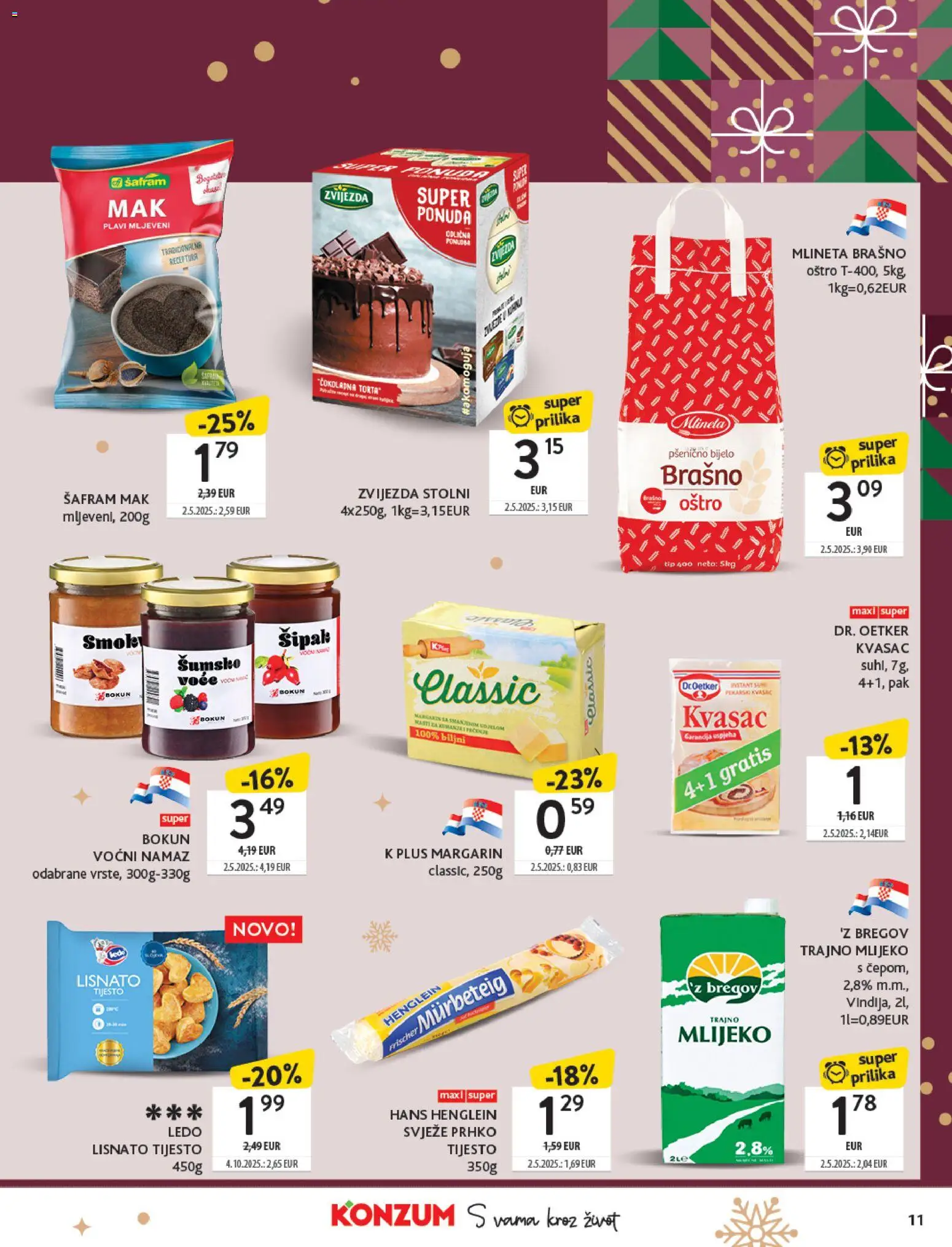Konzum HR akciós ujság - amely érvényes a következő dátumtól: 01.12.2025 | Oldal: 11 | Termékek: Torta, Margarin, Mák