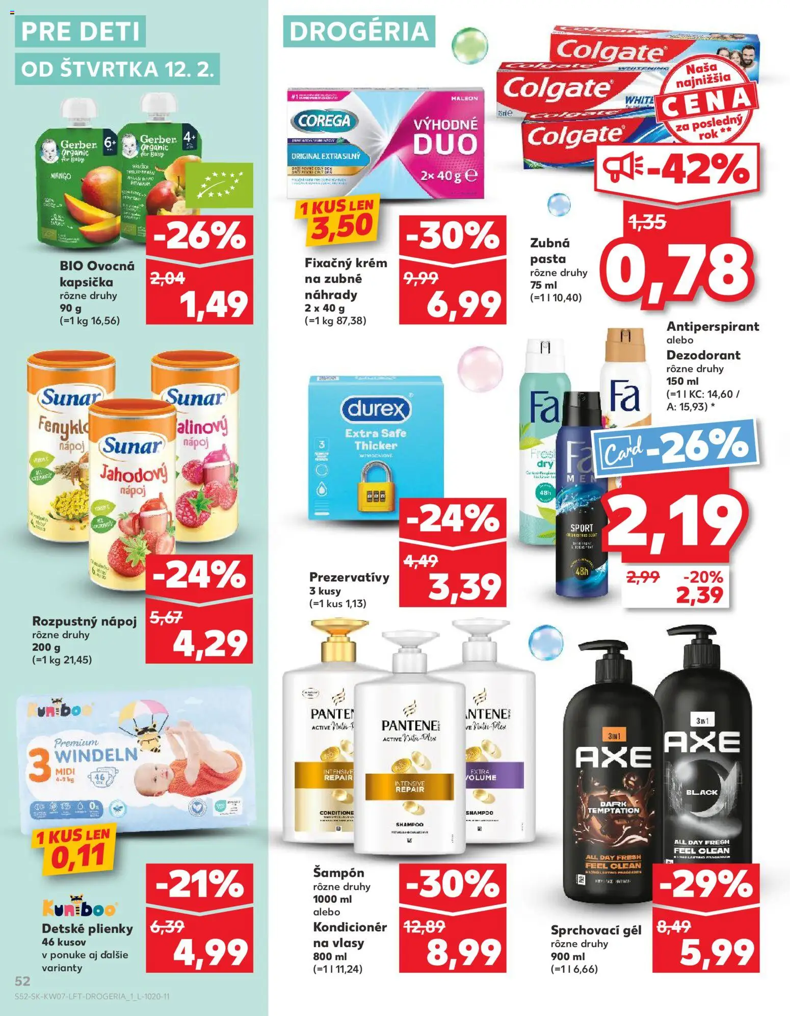 Nové Kaufland akcie – leták je platný od 12.02.2026 | Strana: 52 | Produkty: Sunar, Dezodorant, Antiperspirant, Zubná pasta