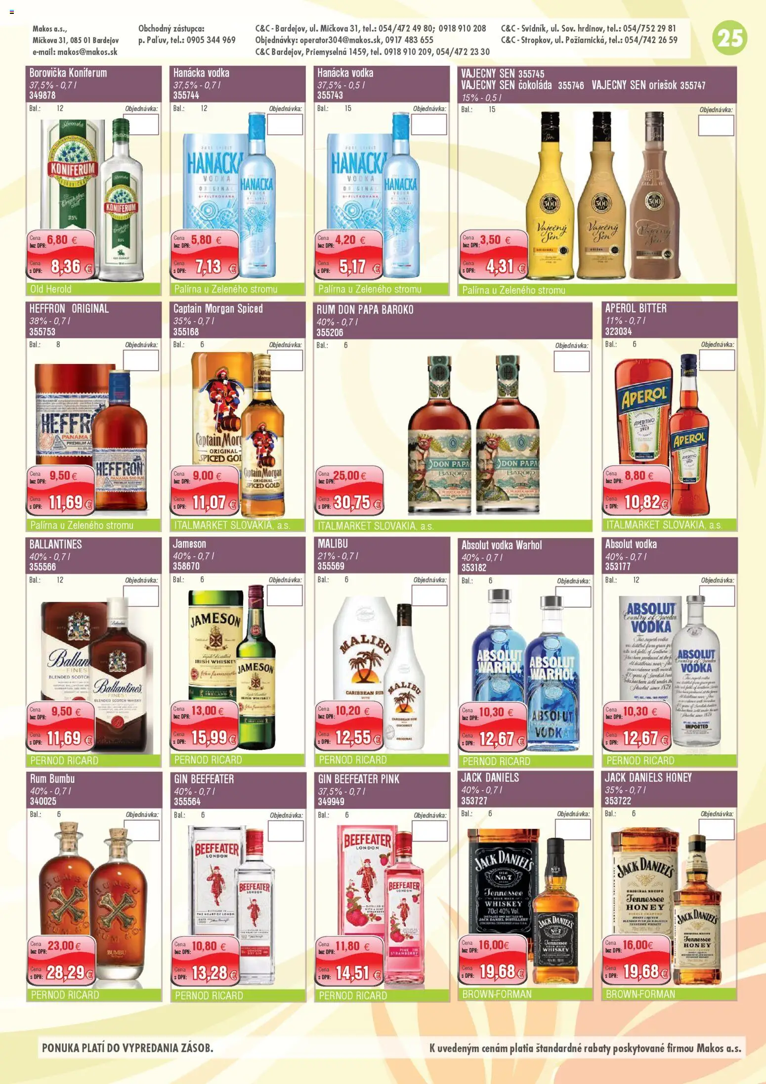 Nové Makos akcie – leták je platný od 06.04.2026 | Strana: 25 | Produkty: Jameson, Koniferum, Whisky, Absolut vodka