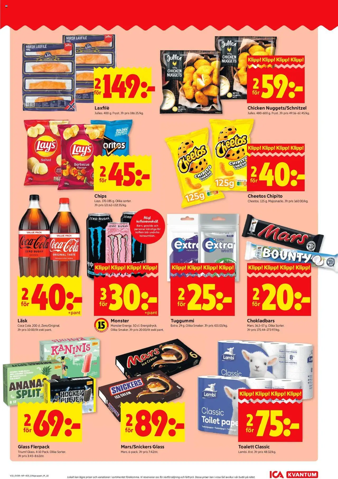 ICA Kvantum reklamblad aktuell från 11.08.2025 | Sida: 7 | Produkter: Toalettpapper, Chips, Tuggummi, Glass