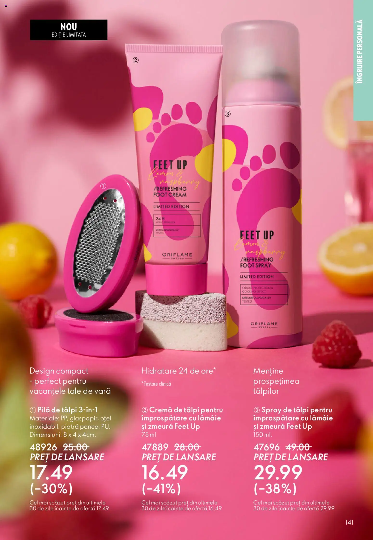 Noul catalog Oriflame – valabil de la 27.05.2026 | Pagină: 141 | Produse: Zmeură, Pilă de tălpi, Cremă, Lămâie