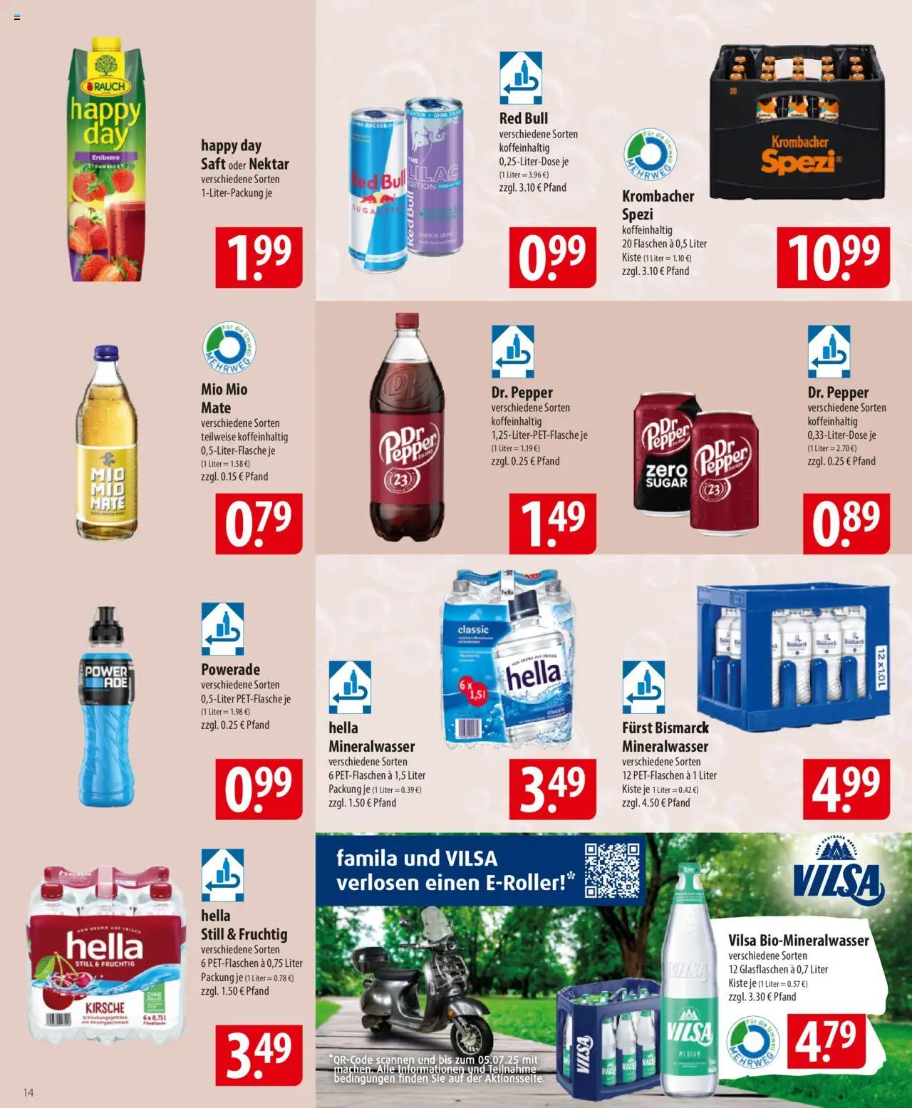 Famila Prospekt 	 - gültig ab dem 23.06.2025 | Seite: 14 | Produkte: Red bull, Hella, Krombacher, Saft