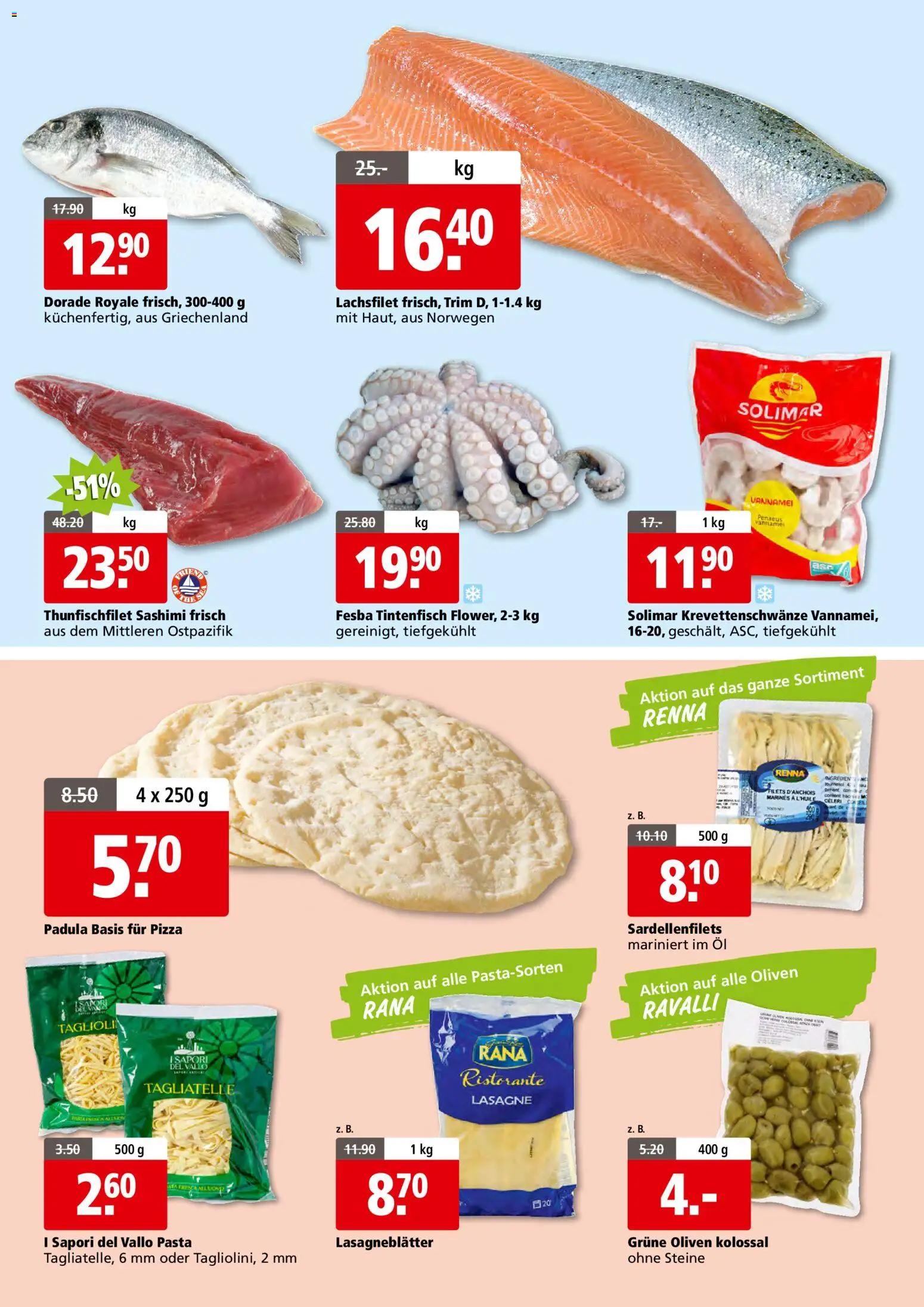 Aligro aktionen 2000 Schlieren, Gossau SG, Frauenfeld, Rapperswil-Jona, Sargans, Bern – gültig ab 20.04.2026 | Seite: 5 | Produkte: Tintenfisch, Öl, Pizza, Pasta