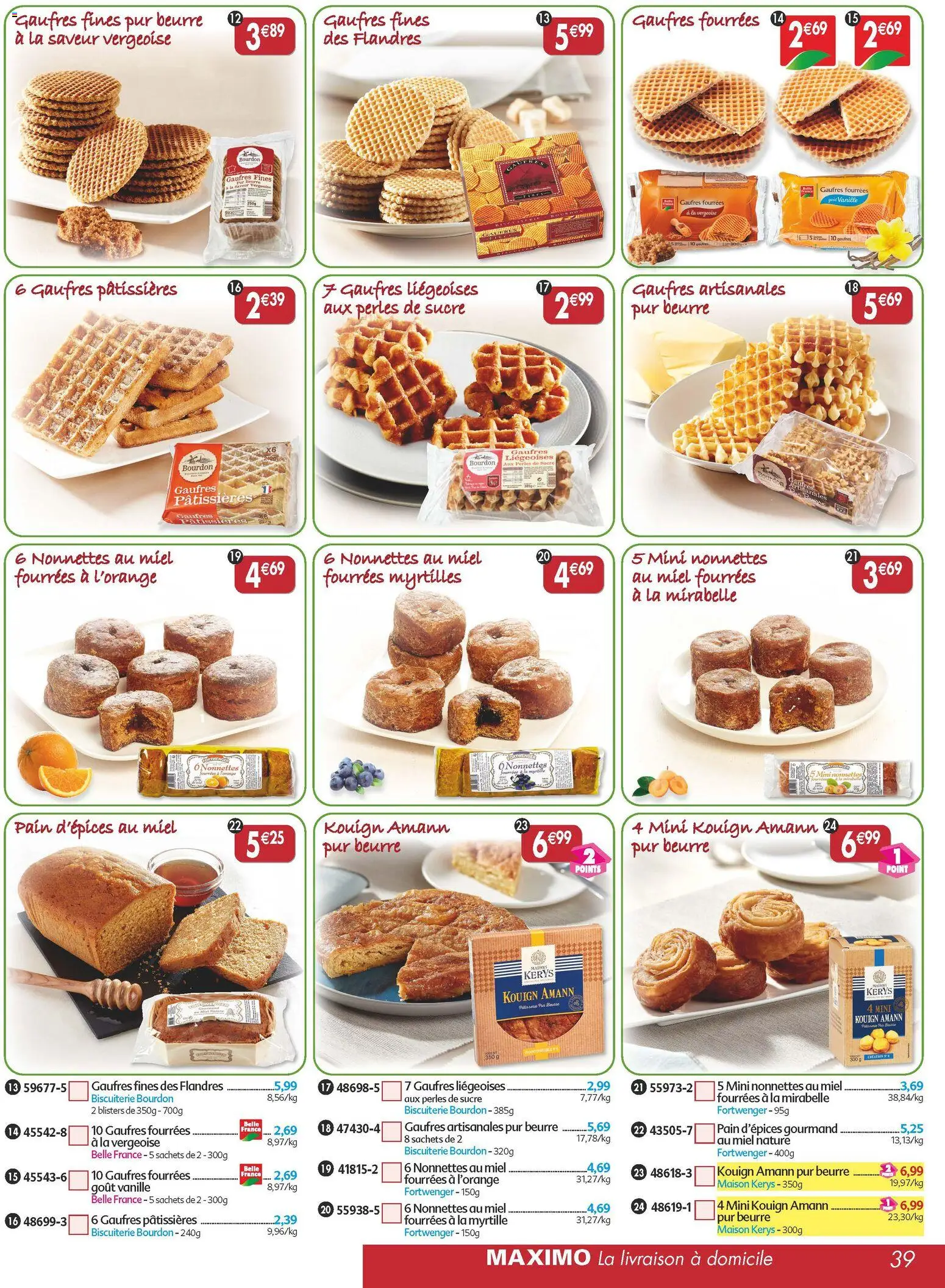 {H1} | Page: 39 | Produits: Myrtilles, Miel, Beurre, Gaufres