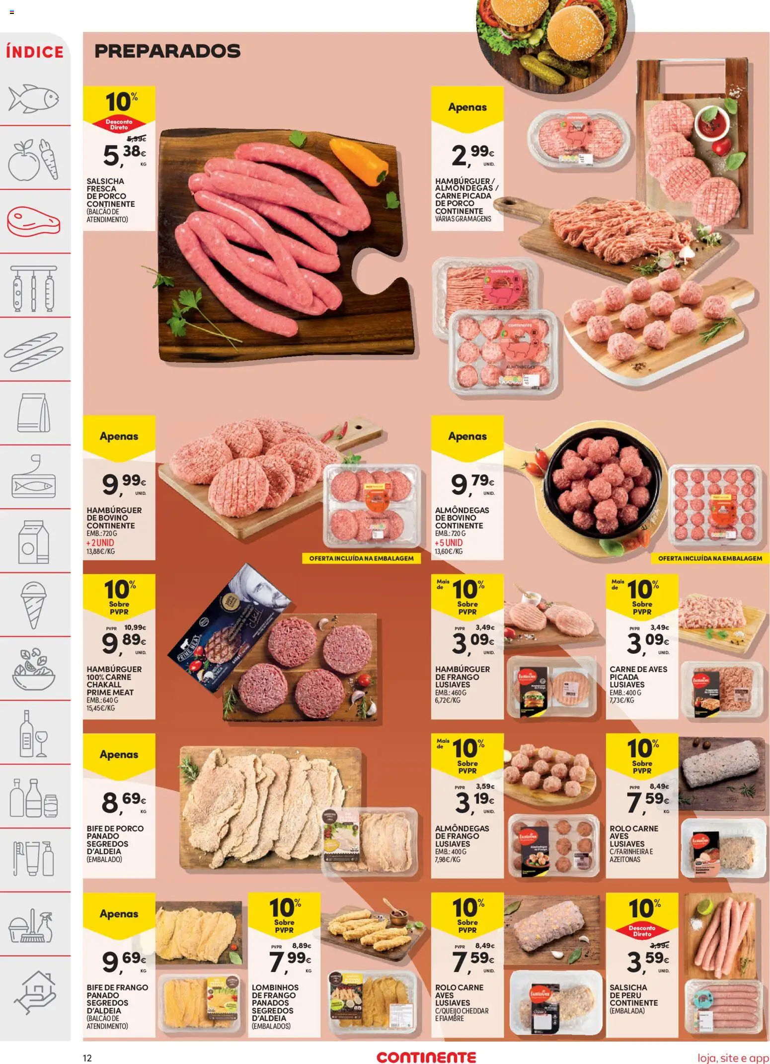 Continente folheto │ válido de 20.01.2026 | Página: 12 | Produtos: Azeitonas, Hambúrguer, Salsicha, Cheddar
