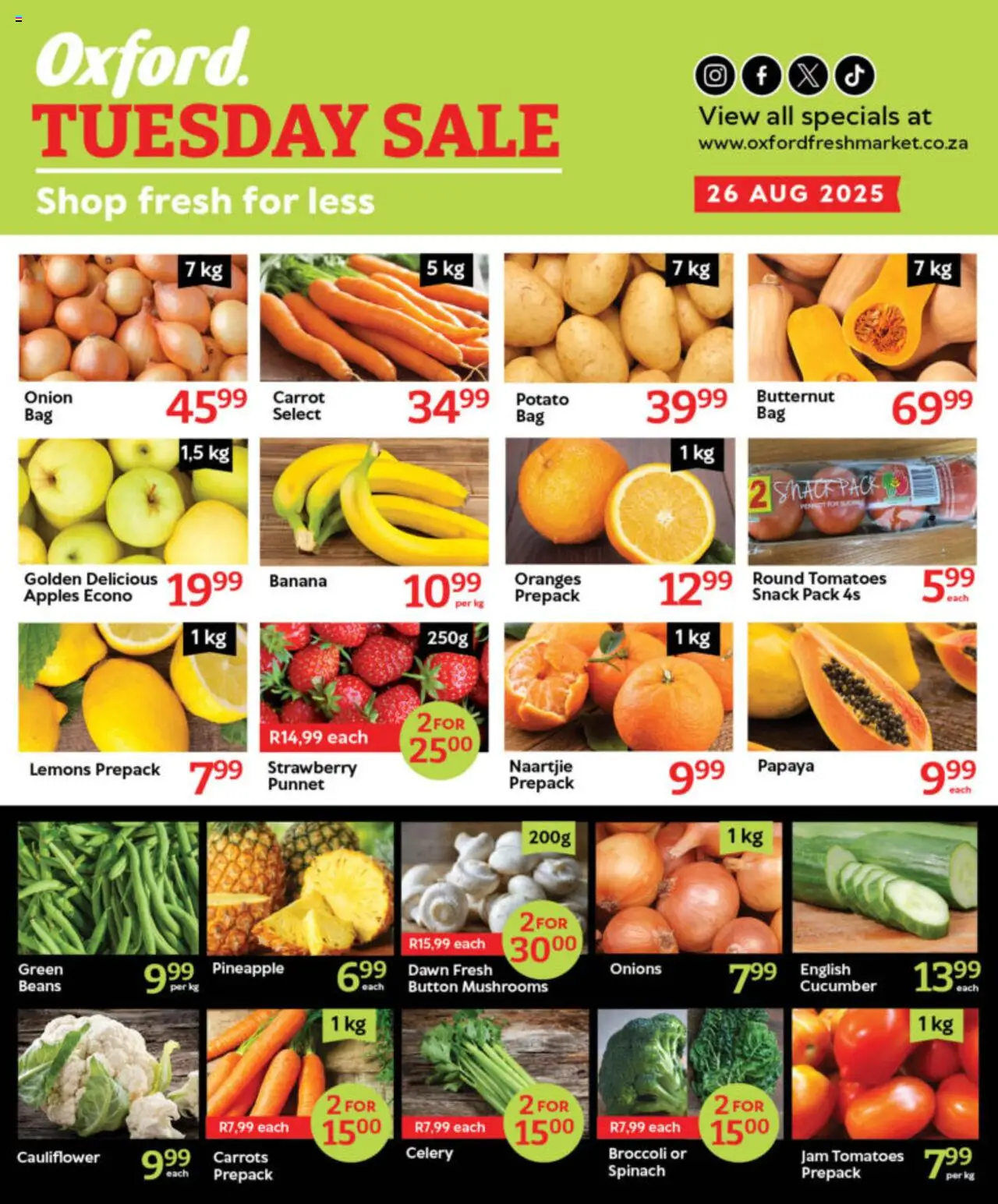 Oxford Freshmarket - Tuesday Specials │ valid from 26.08.2025 | Page: 1 | Products: Beans, Apples, Oranges, Tomatoes