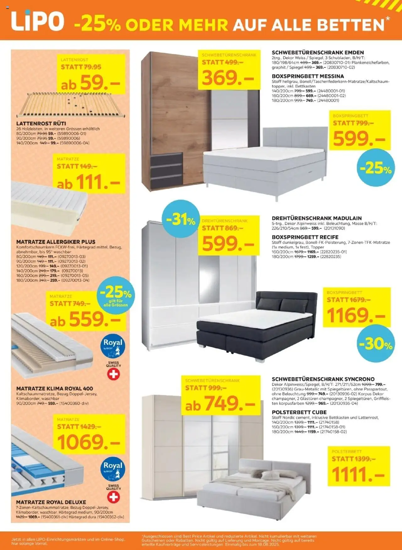 Lipo Aktionen ab 05.08.2025 | Seite: 4 | Produkte: Matratze, Schwebetürenschrank, Topper, Drehtürenschrank