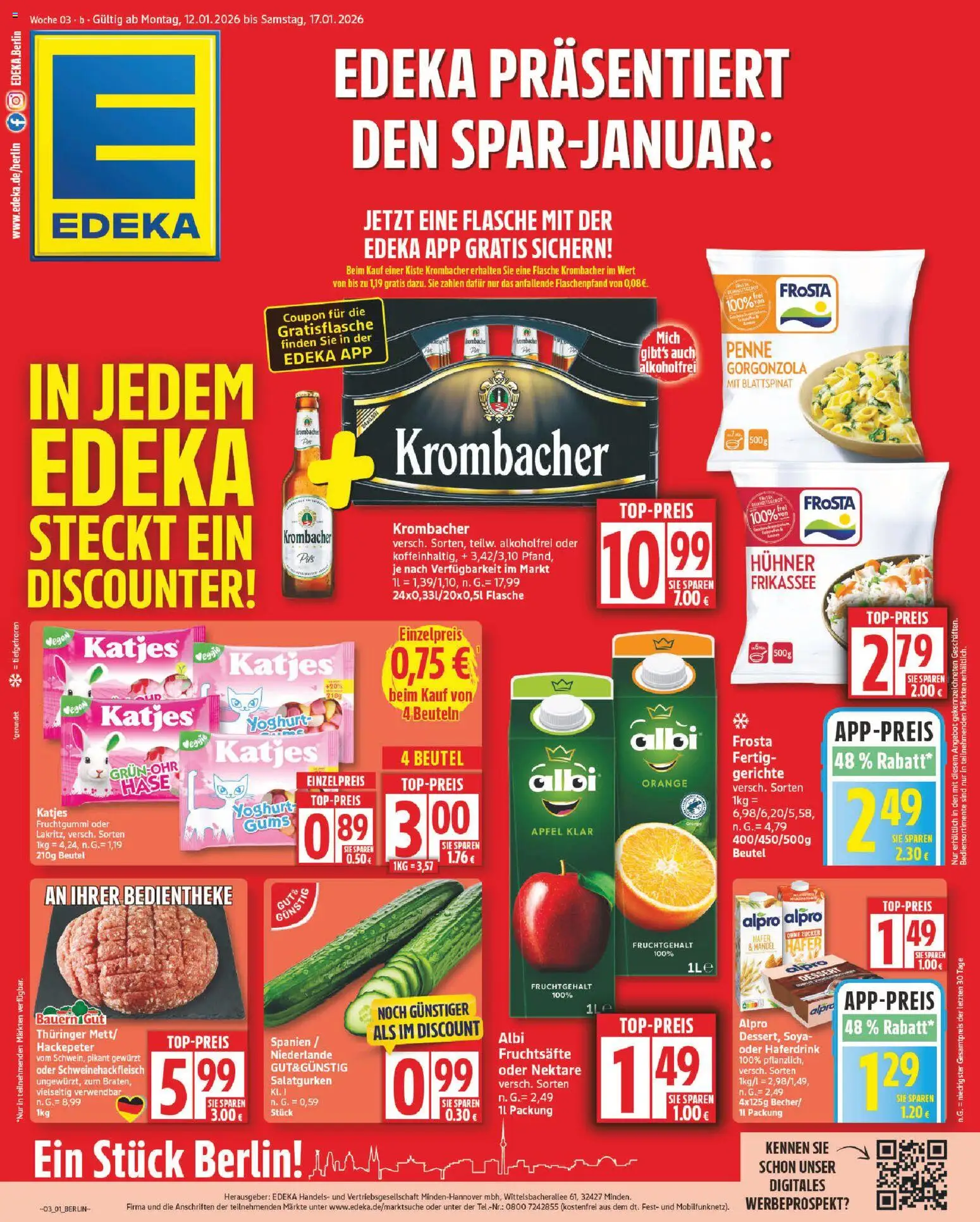 Edeka Prospekt 	 – gültig ab 12.01.2026 | Seite: 1 | Produkte: Pils, Frosta, Haferdrink, Alpro