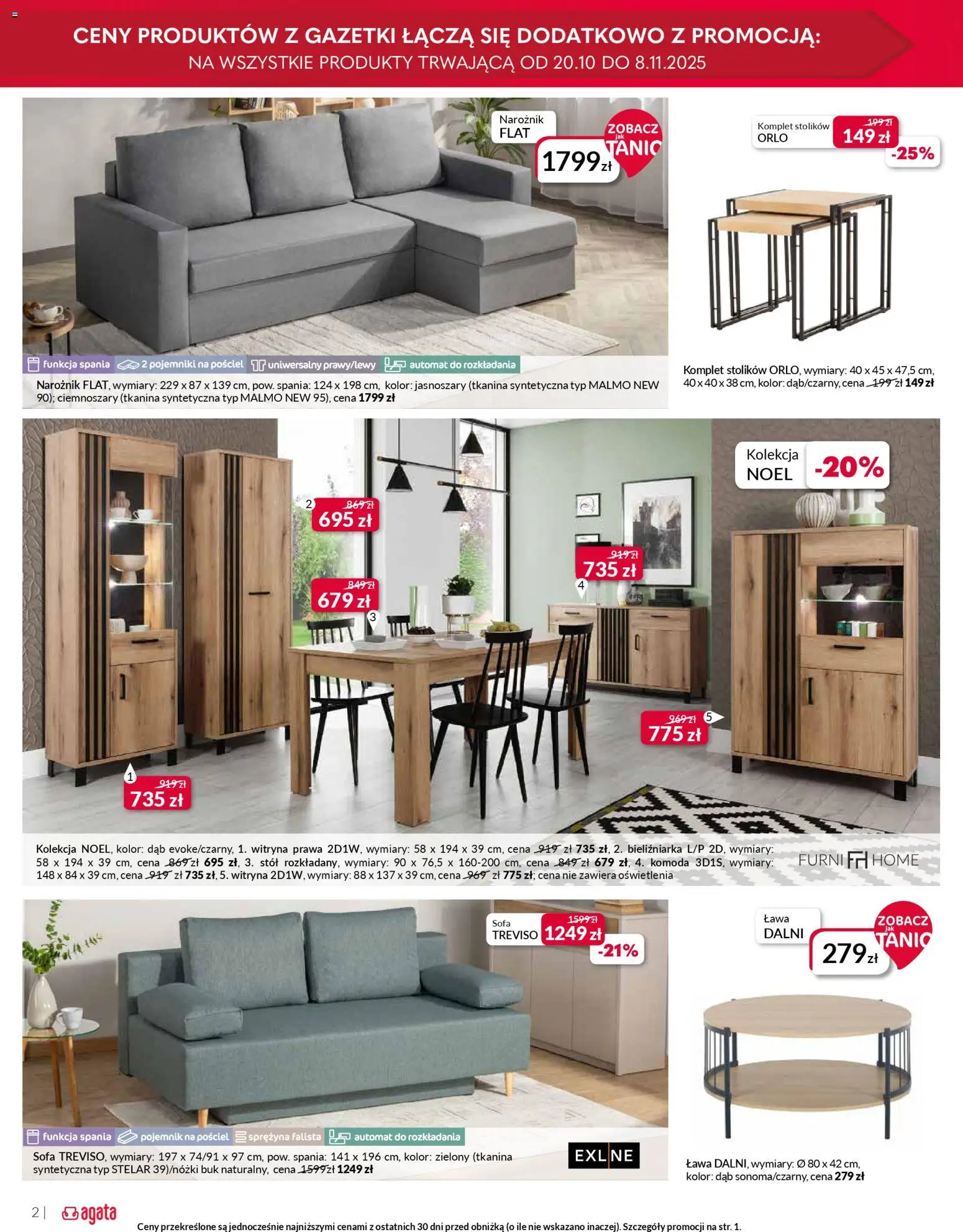 Salony Agata Gazetka od 23.10.2025 | Strona: 2 | Produkty: Pościel, Sofa, Stół, Witryna
