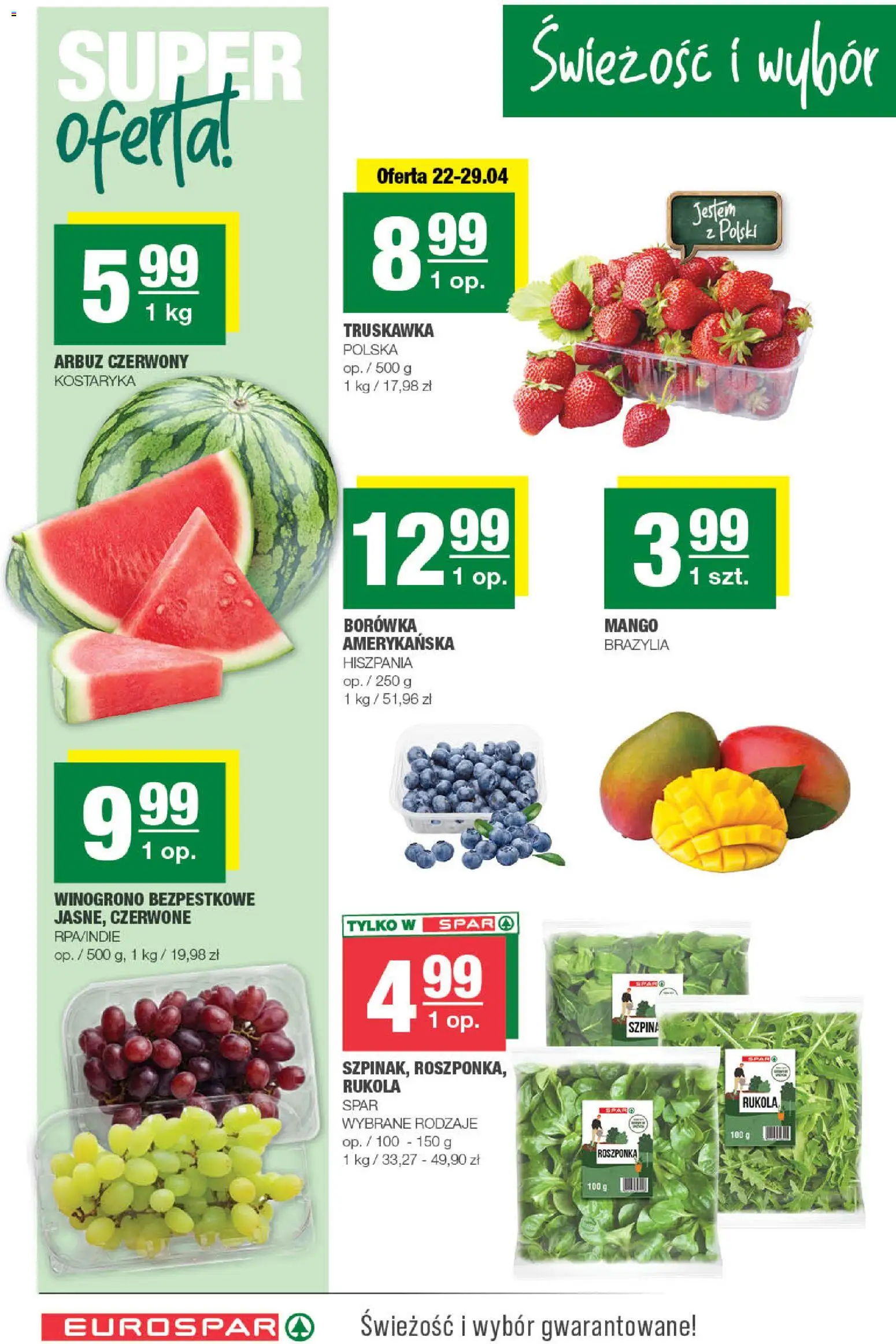 Spar gazetka - Eurospar od 22.04.2026 | Strona: 2 | Produkty: Mango, Winogrono, Rukola, Roszponka