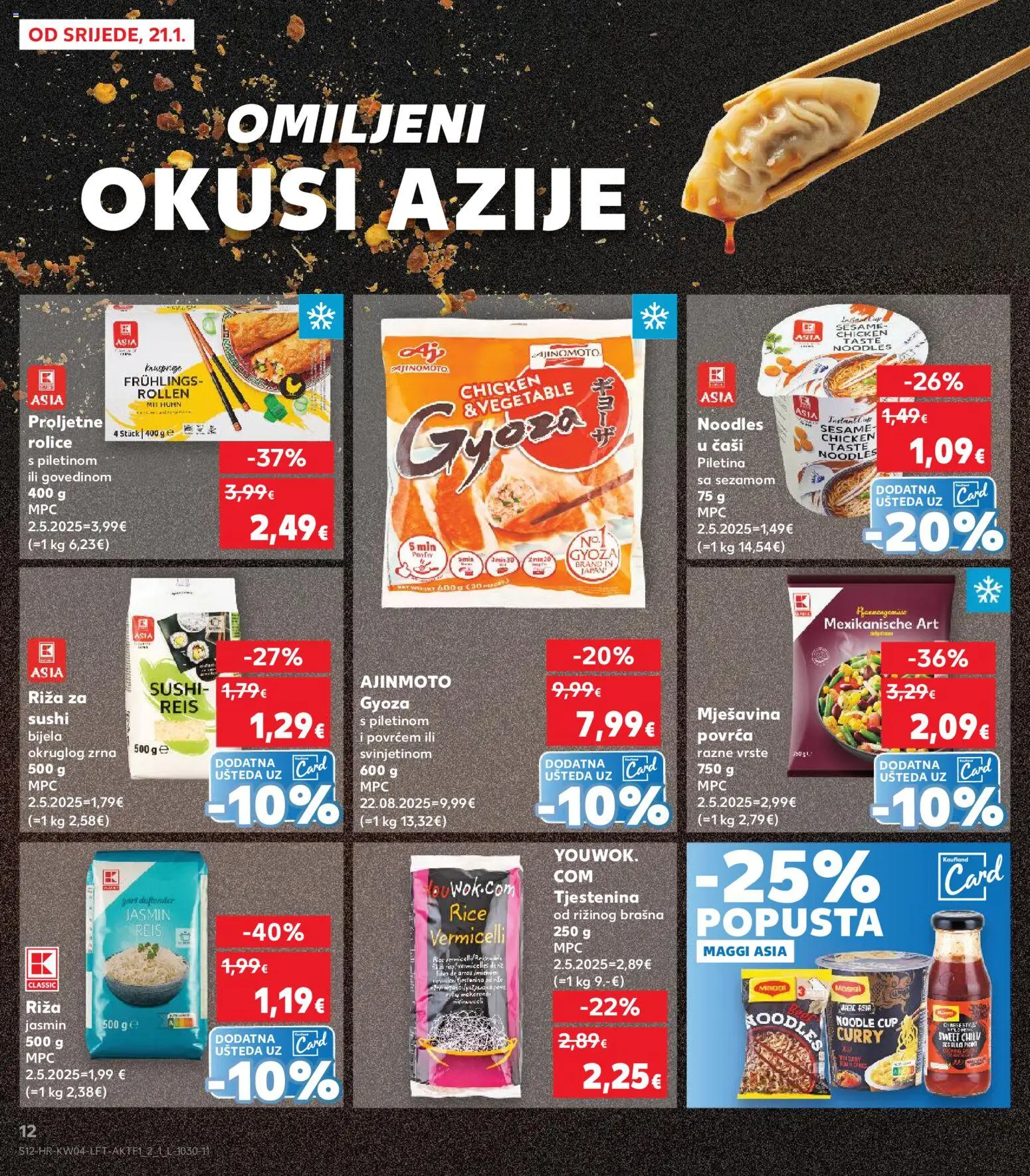 Kaufland HR akciós ujság - amely érvényes a következő dátumtól: 21.01.2026 | Oldal: 12 | Termékek: Chili, Sushi, Maggi