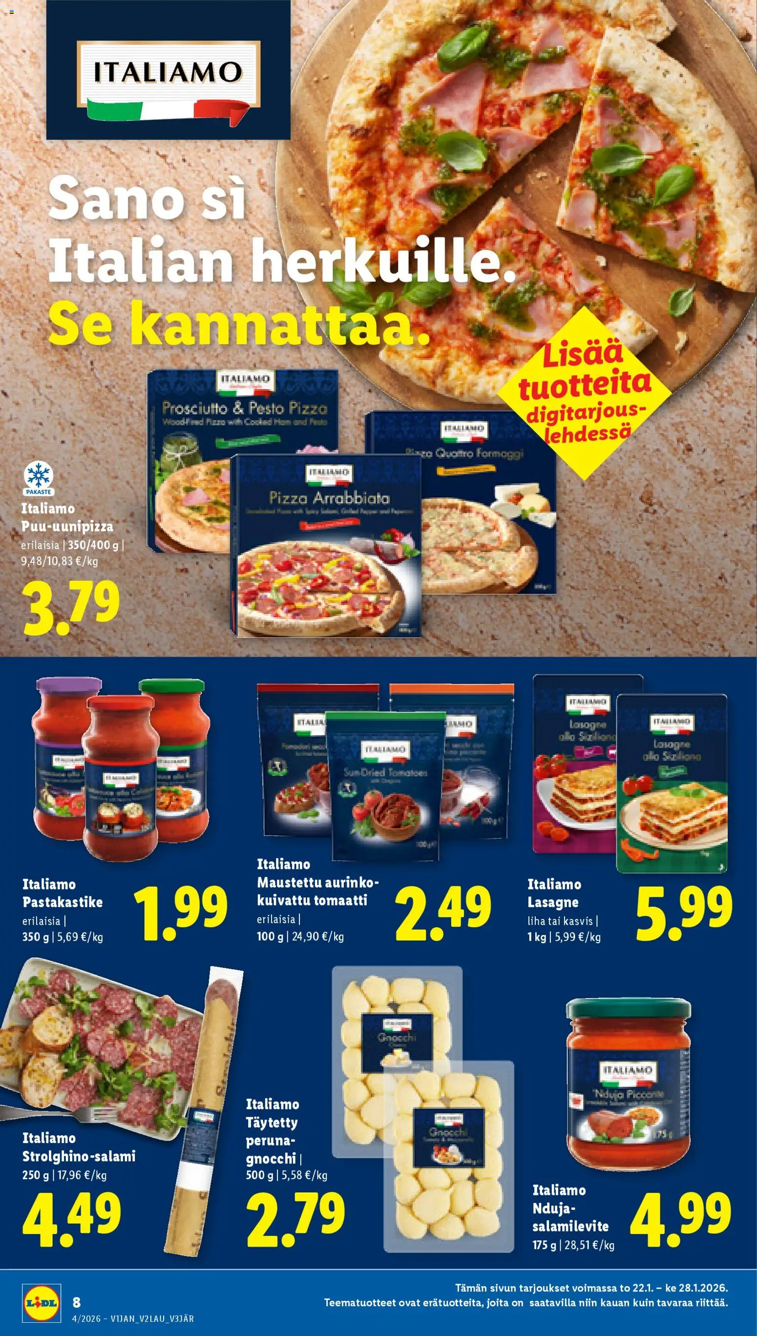 Lidl tarjoukset - Tampere – voimassa 22.01.2026 alkaen | Sivu: 8 | Tuotteet: Pastakastike, Peruna, Pesto, Pizza