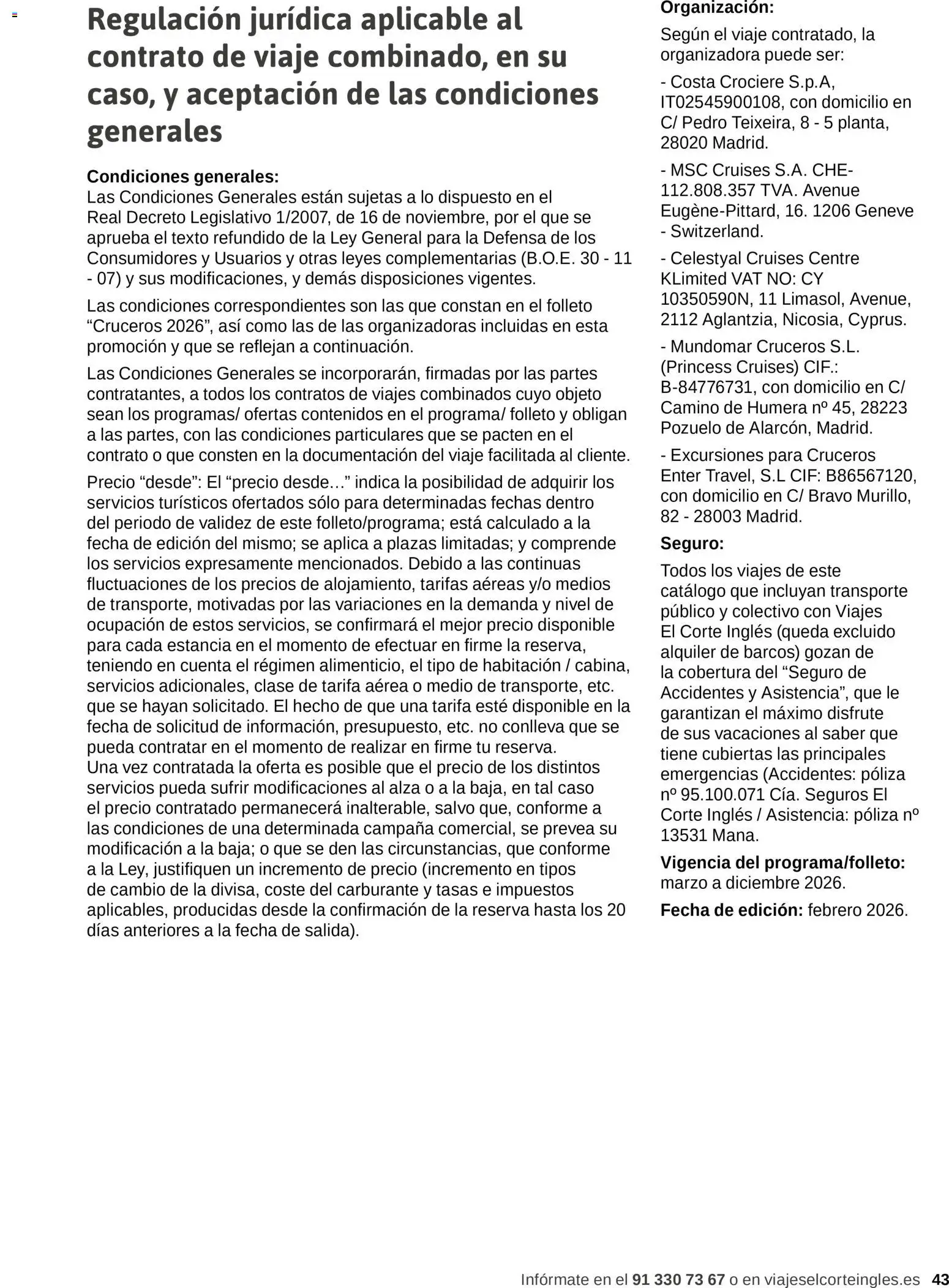 Viajes El Corte Inglés Excursiones Cruceros │ válido desde el 18.03.2026 | Página: 43 | Productos: General