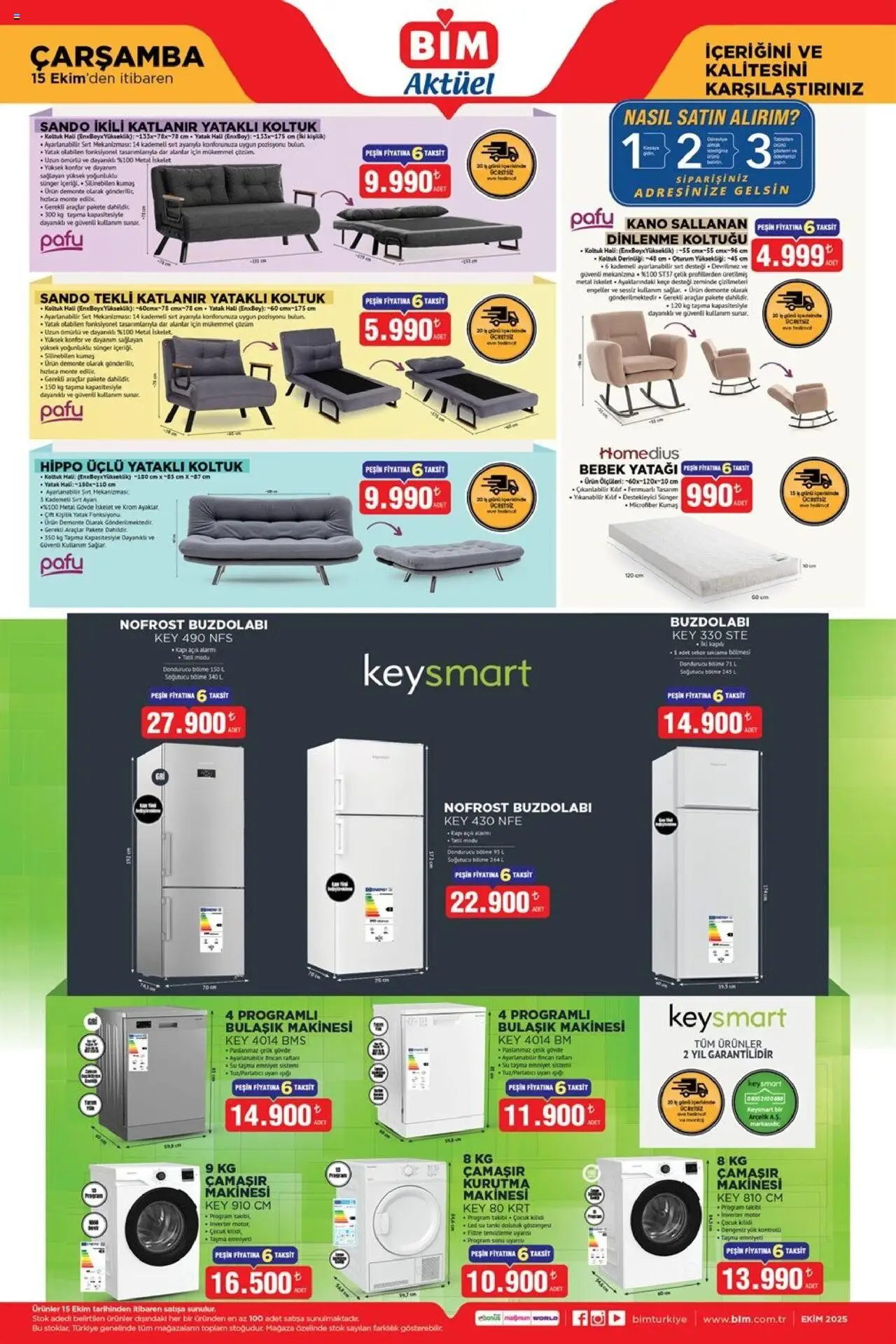 BİM Katalog Çarşamba - 15.10.2025 tarihinden itibaren geçerlidir | Sayfa: 1 | Ürünler: Yatak, Iskelet, Halı, Buzdolabı
