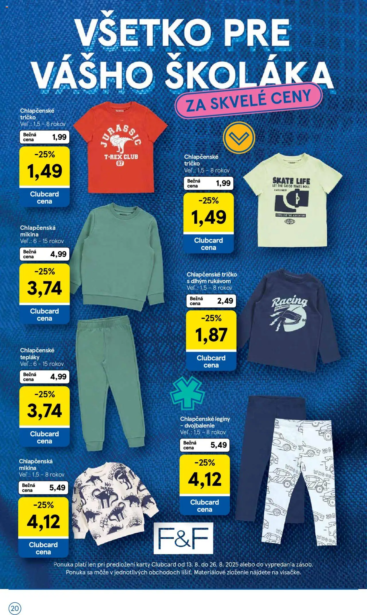 Tesco všetko pre vášho školáka │ platný od 11.08.2025 | Strana: 20 | Produkty: Tričko, Mikina, Legíny