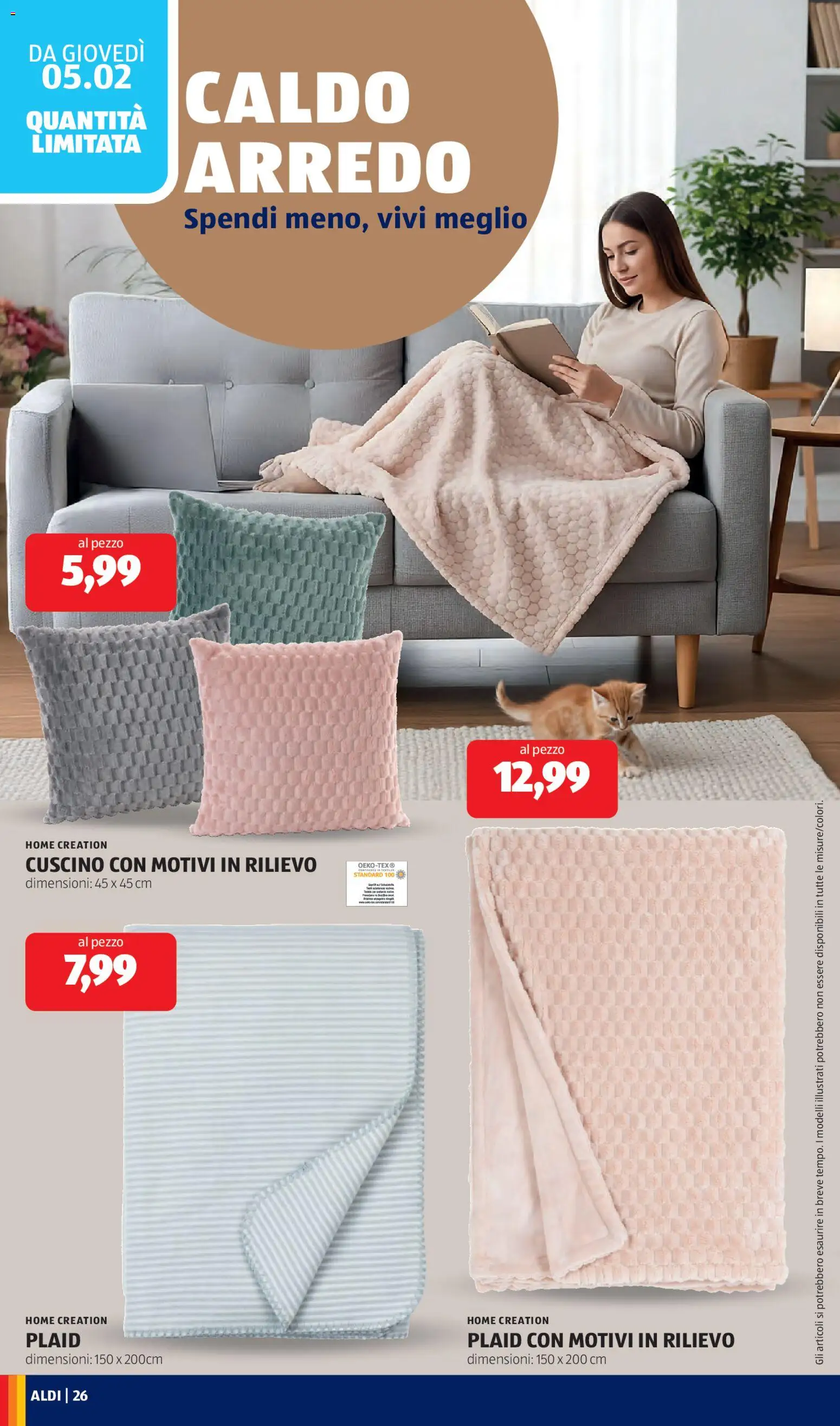 Volantino Aldi del 02.02.2026 | Pagina: 26 | Prodotti: Plaid, Cuscino