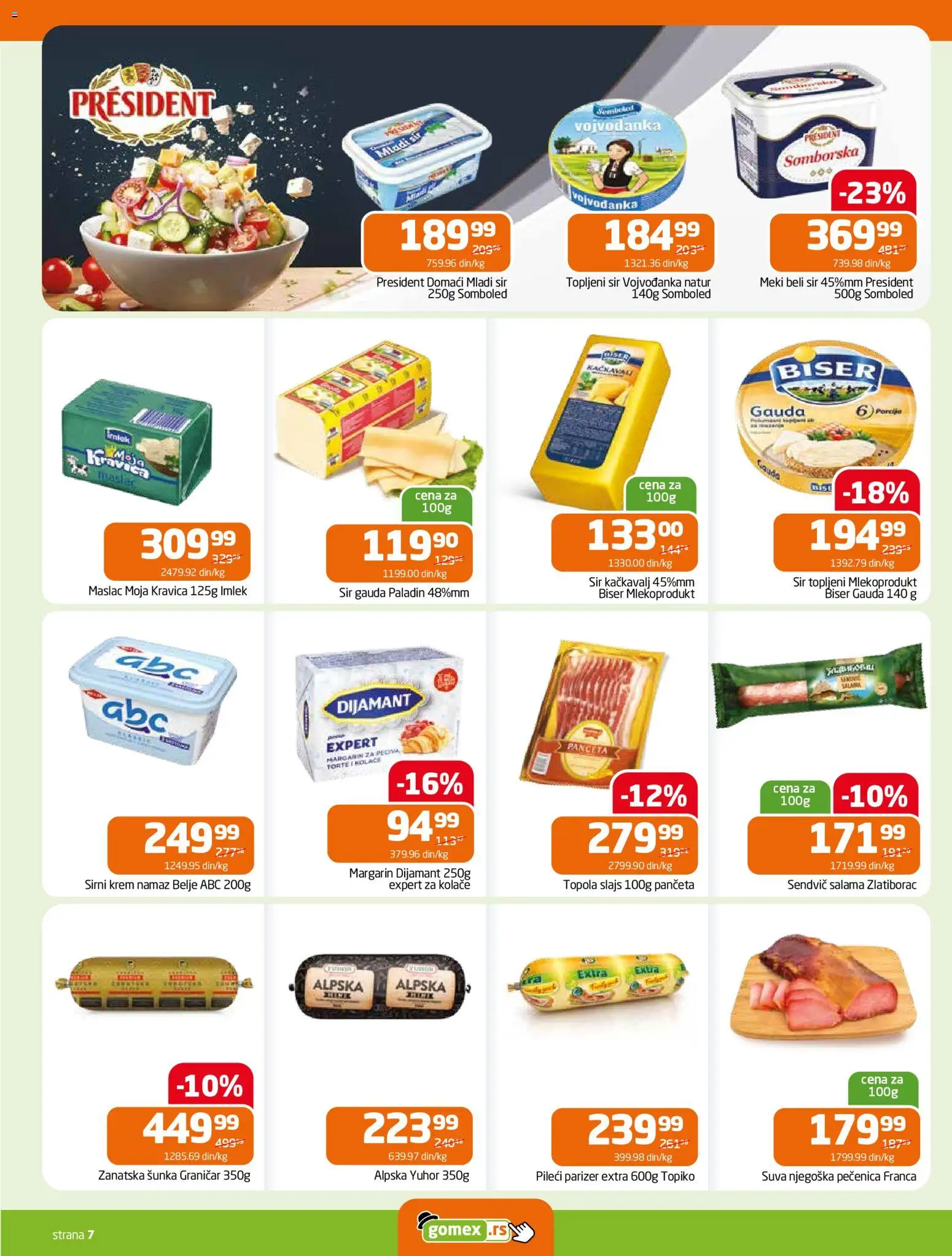 Gomex katalog - važi od 19.11.2025 | Strana: 7 | Proizvode: Margarin, Sir, Kačkavalj, Pečenica