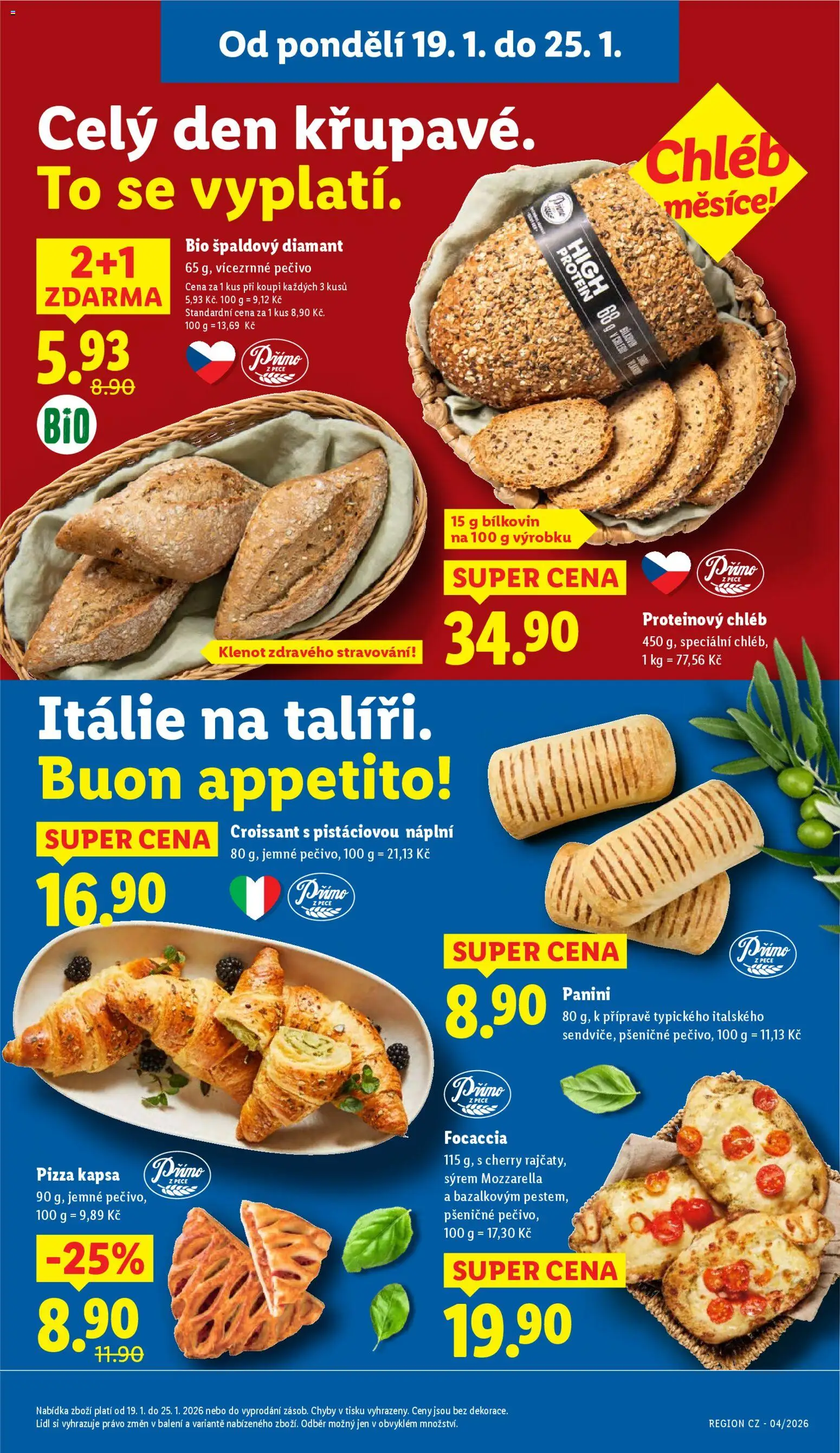 Lidl leták od 19.01.2026 | Strana: 13 | Produkty: Chléb, Focaccia, Croissant, Protein