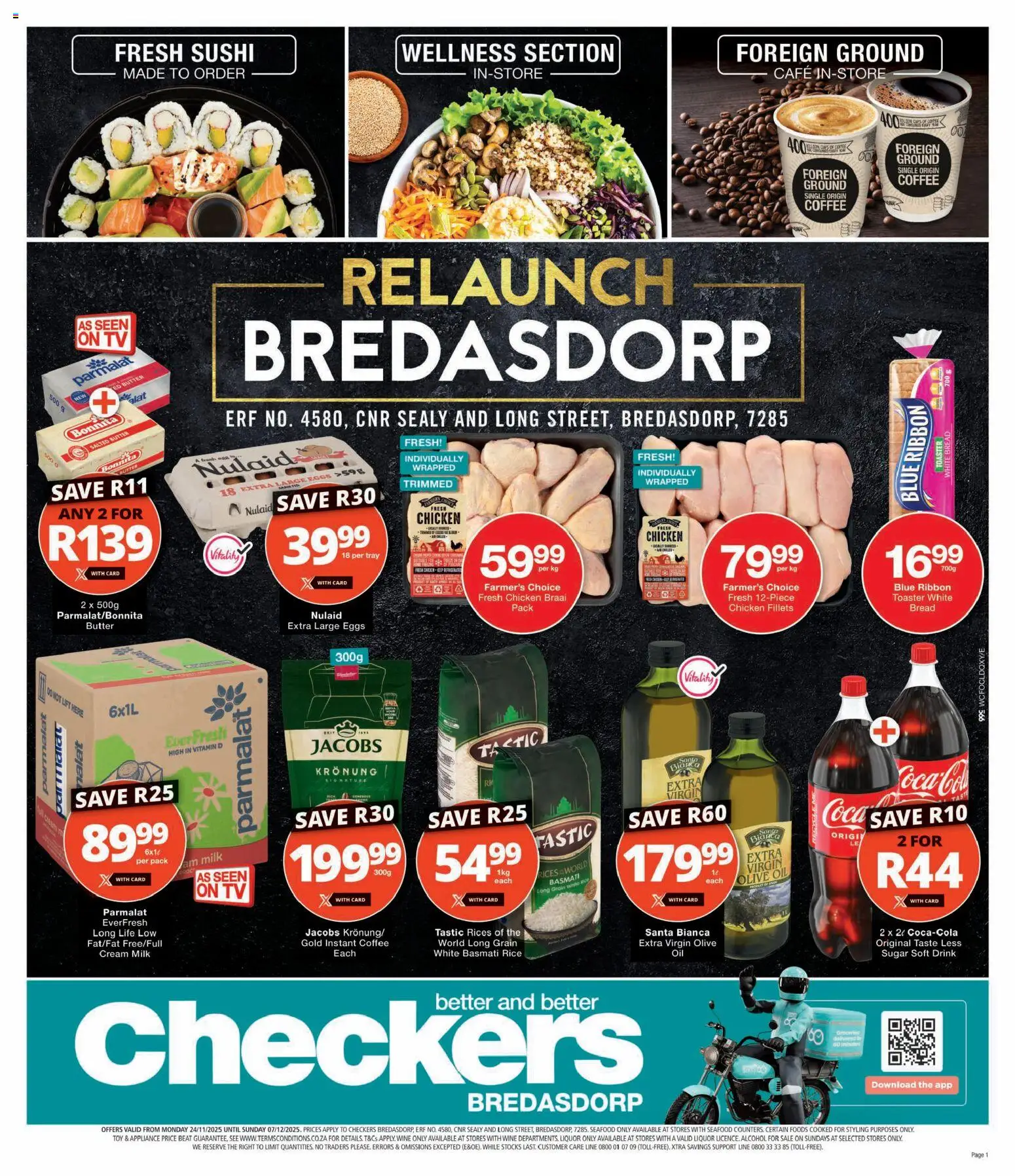 New Checkers catalogue – valid from 24.11.2025 | Page: 1 | Products: Milk, Oil, Rice, Estuche organizador de viaje