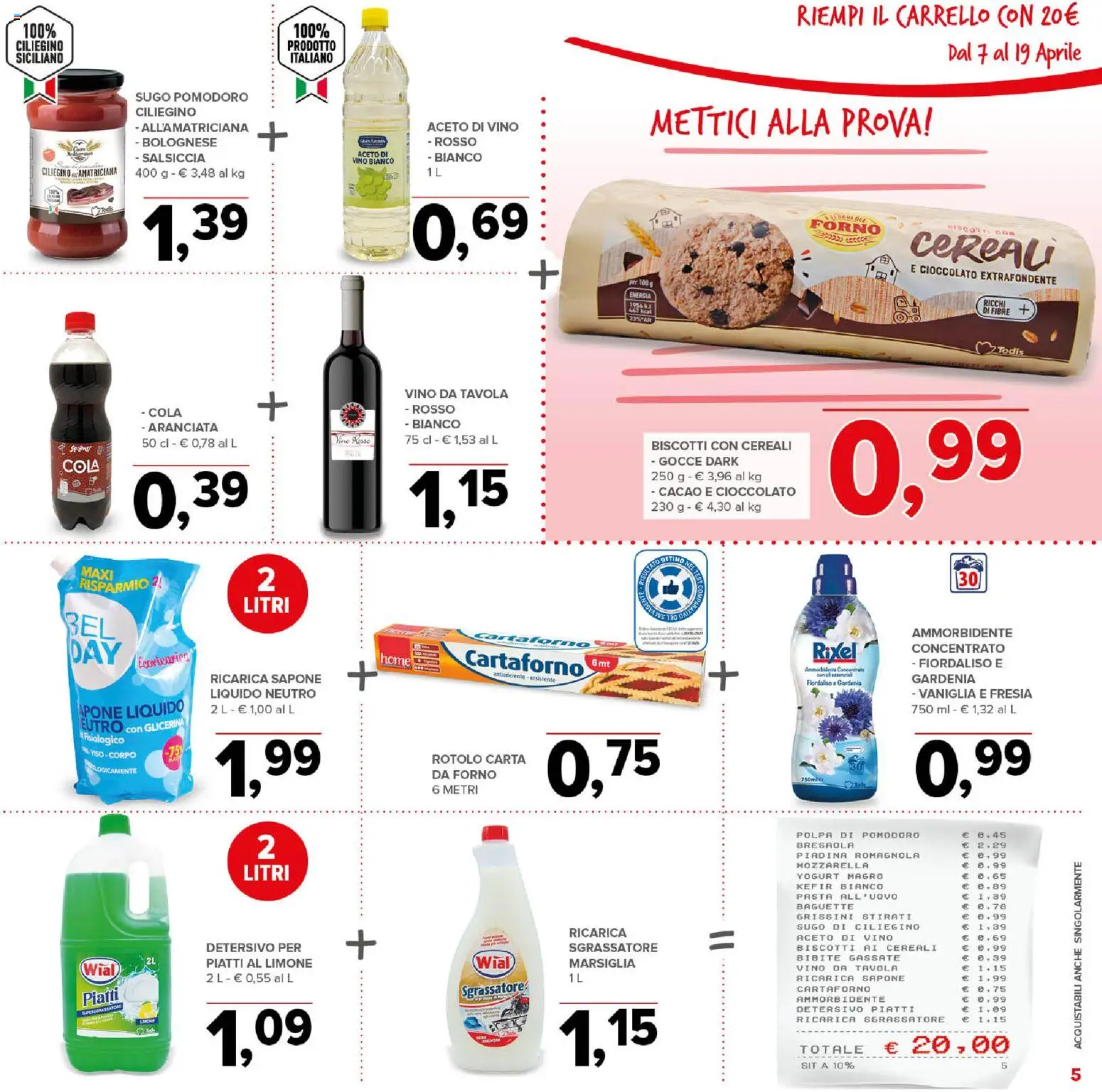 Volantino Todis del 07.04.2026 | Pagina: 5 | Prodotti: Ammorbidente, Vino, Piadina, Grissini