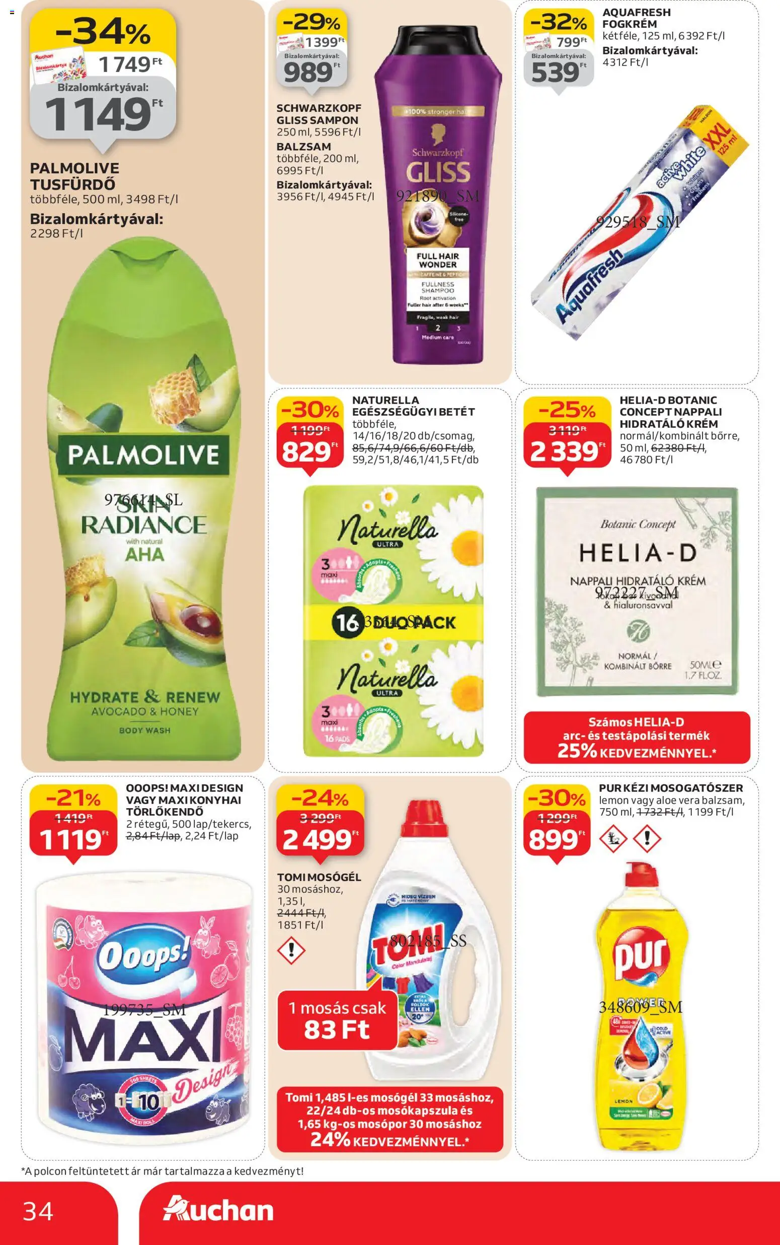 Auchan akciós ujság - amely érvényes a következő dátumtól: 22.01.2026 | Oldal: 34 | Termékek: Body, Törlőkendő, Mosókapszula, Fogkrém