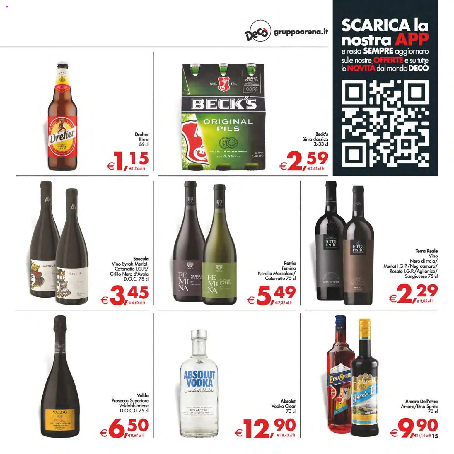 Volantino Decò del 23.01.2026 | Pagina: 15 | Prodotti: Birra, Vodka, Vino, Terra