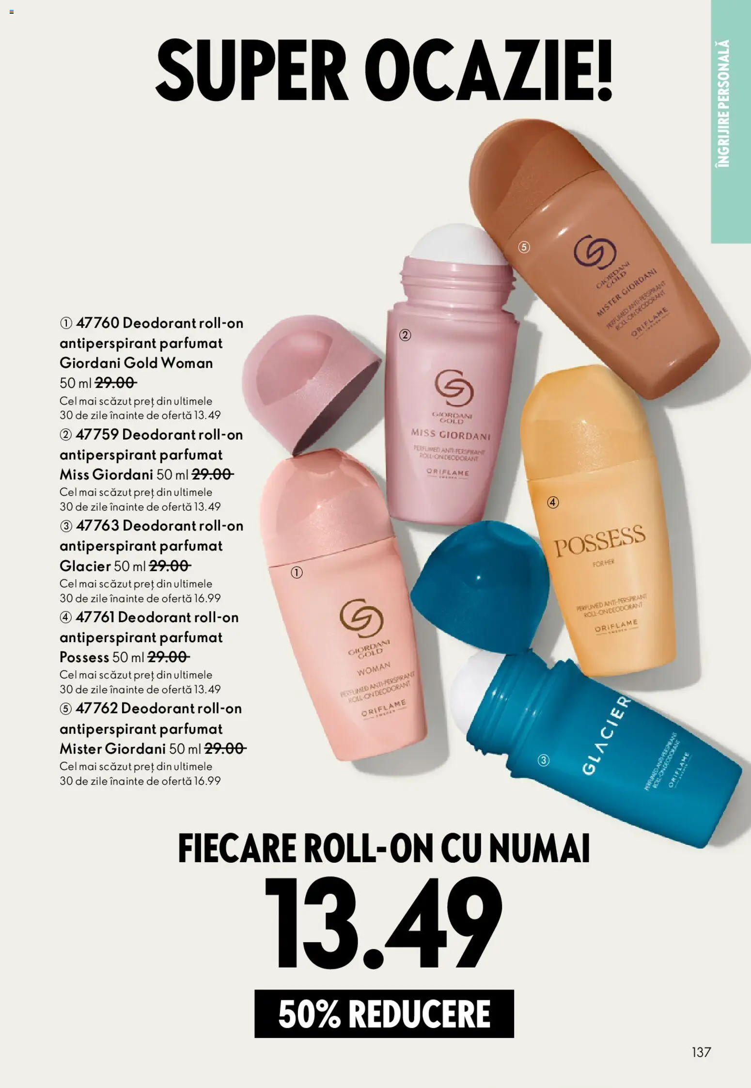 Noul catalog Oriflame – valabil de la 25.03.2026 | Pagină: 137 | Produse: Deodorant, Antiperspirant