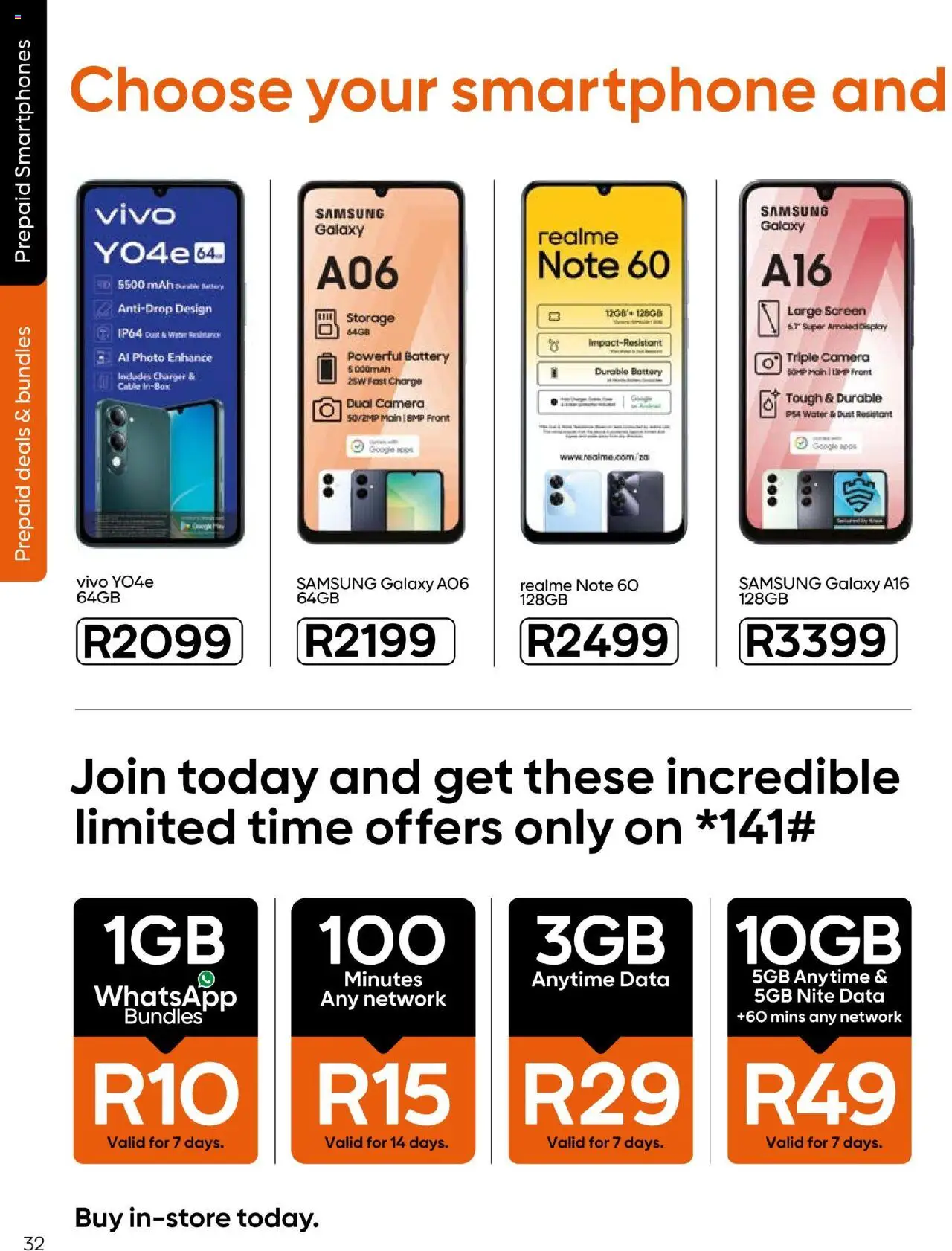 New Cell C catalogue – valid from 16.09.2025 | Page: 32 | Products: Smartphone, Cable, Battery, Water