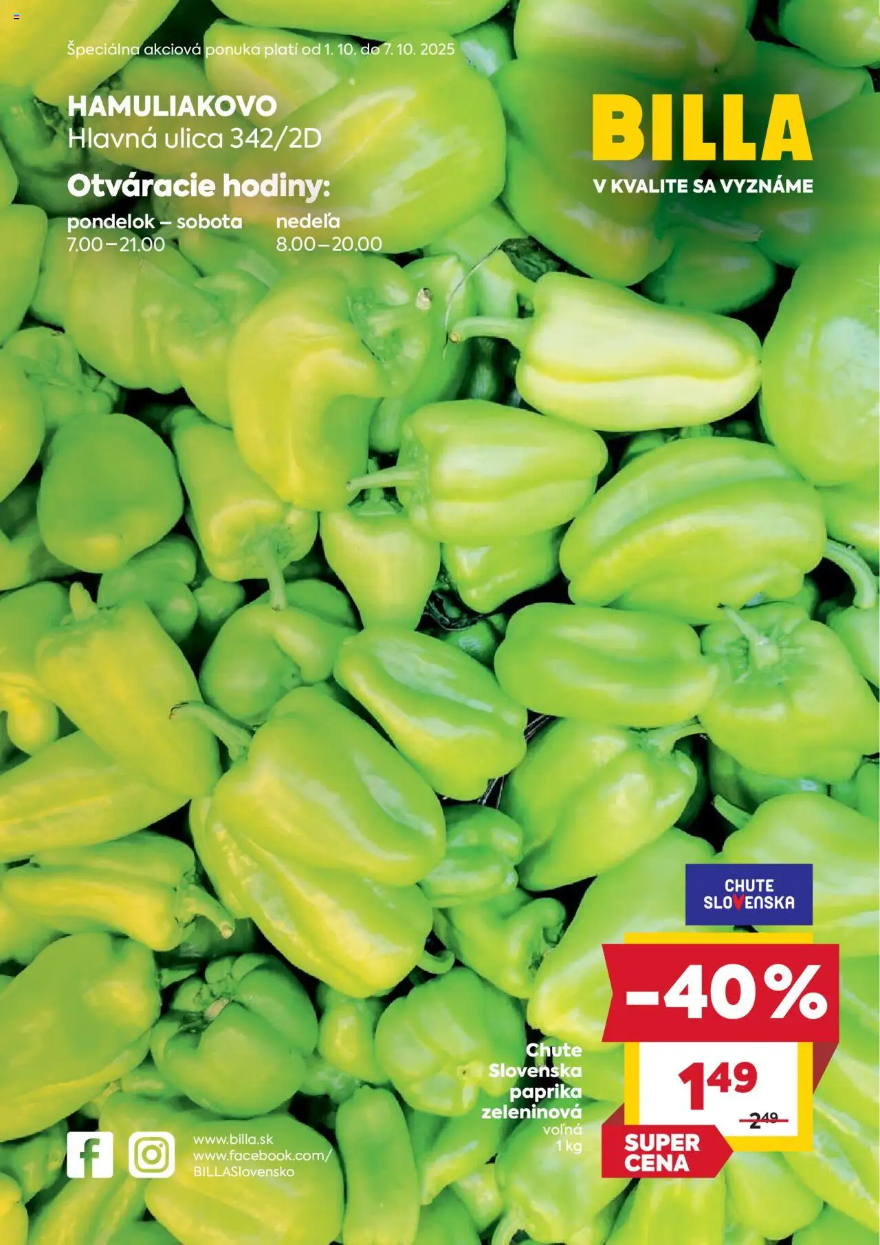 Nové Billa akcie – leták je platný od 01.10.2025 | Strana: 1 | Produkty: Hodiny, Paprika