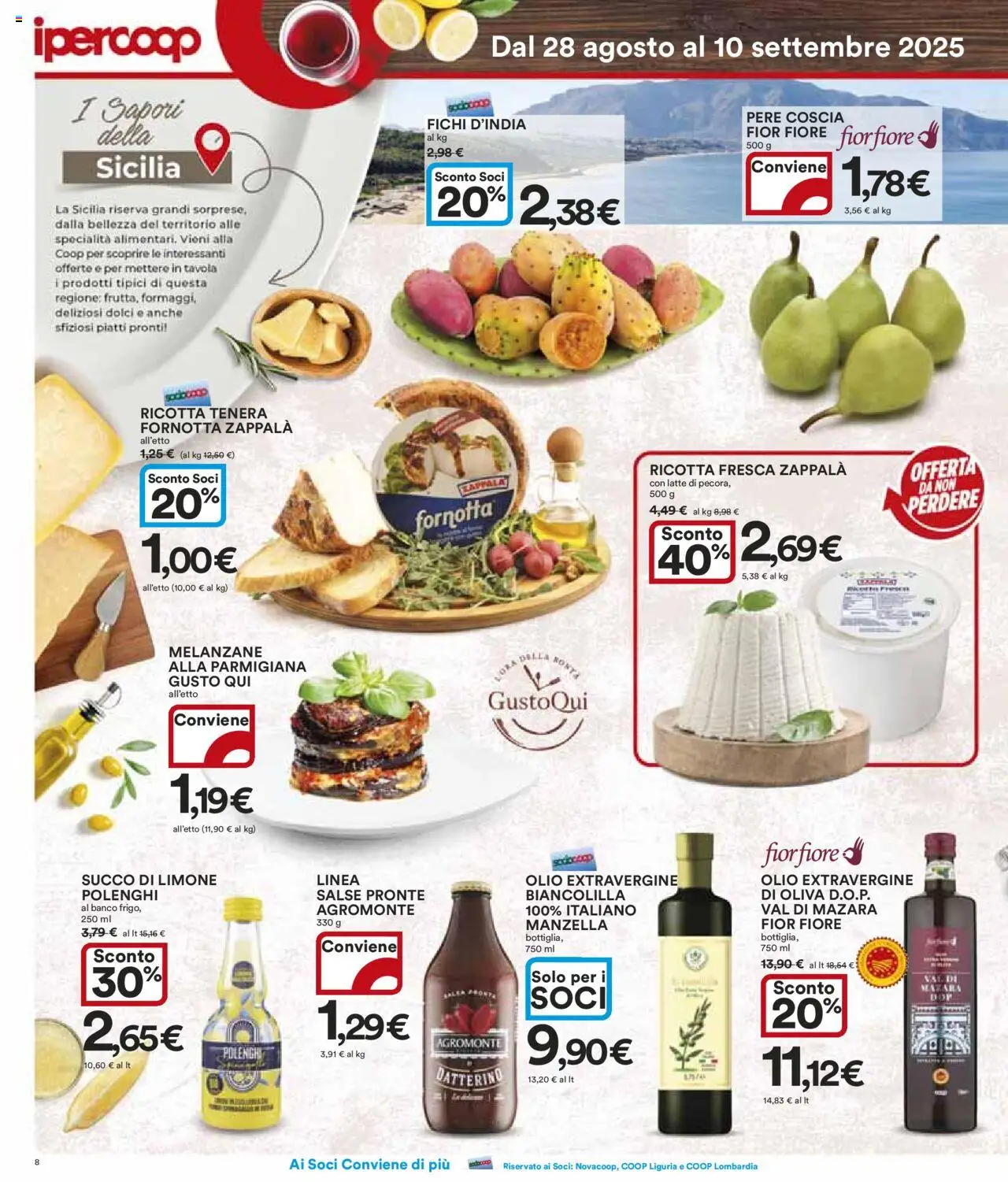 Volantino Ipercoop del 28.08.2025 | Pagina: 8 | Prodotti: Succo, Latte, Limone, Ricotta