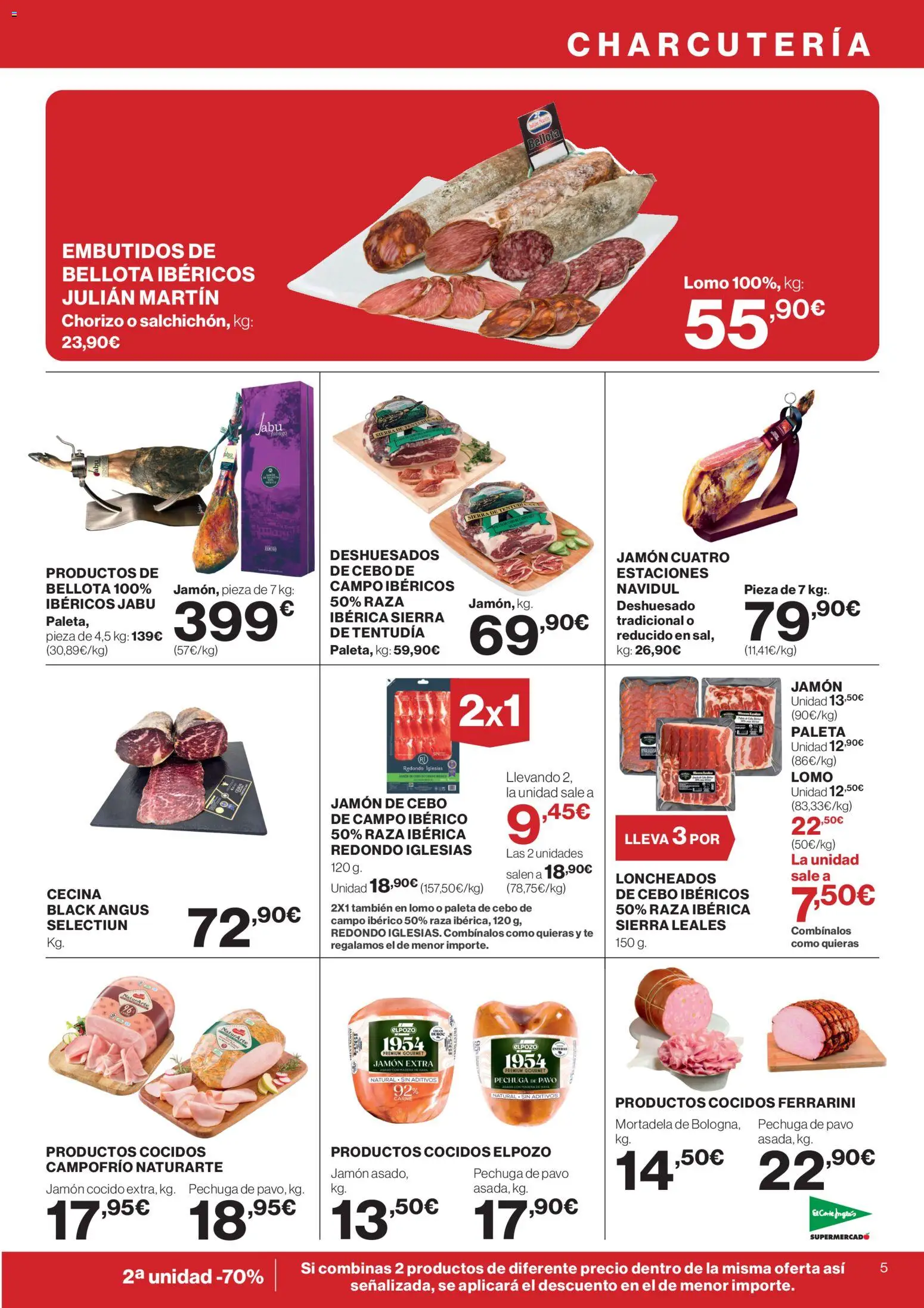 El Corte Inglés ofertas │ válido desde el 09.04.2026 | Página: 5 | Productos: Jamón, Jamón cocido, Νυχτικό, Mortadela