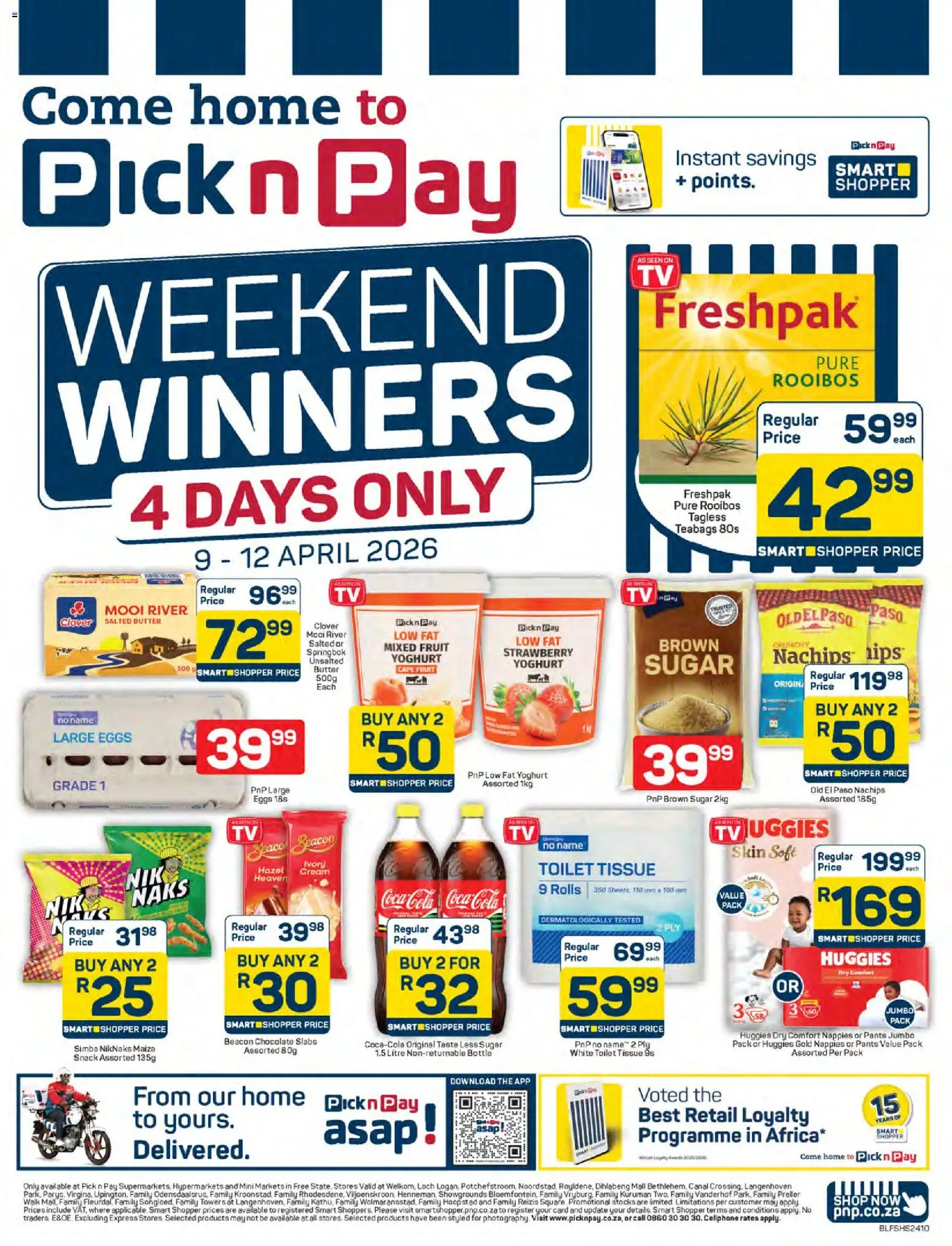 New Pick n Pay catalogue – valid from 09.04.2026 | Page: 1 | Products: Eggs, Chocolate, Cream, Nappies