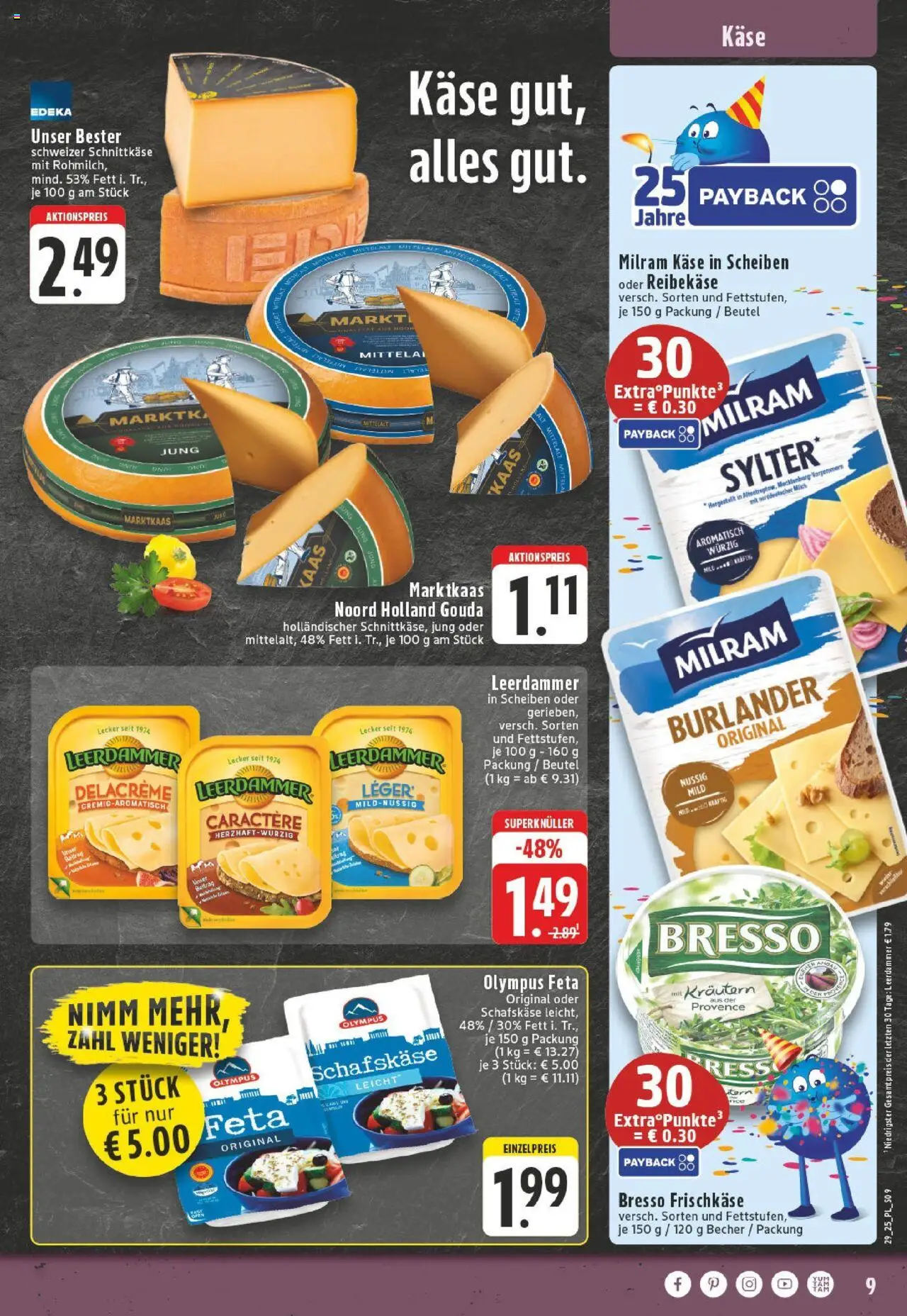 Edeka prospekt Kerken-Aldekerk	 - gültig ab dem 13.07.2025 | Seite: 9 | Produkte: Gouda, Bresso, Milram, Schafskase