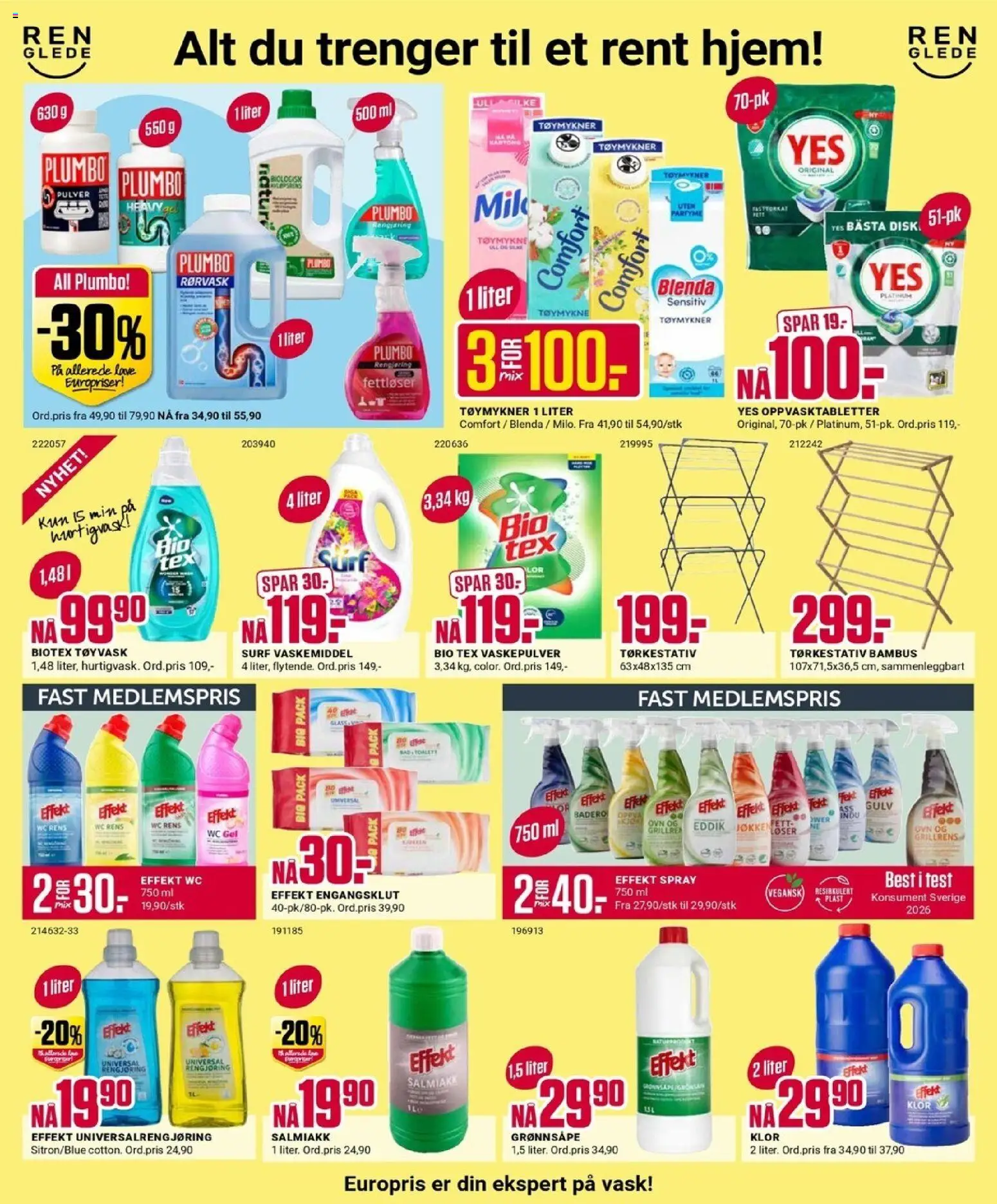 {H1} | Side: 2 | Produkter: Vaskepulver, Tøymykner, Vaskemiddel, Salmiakk