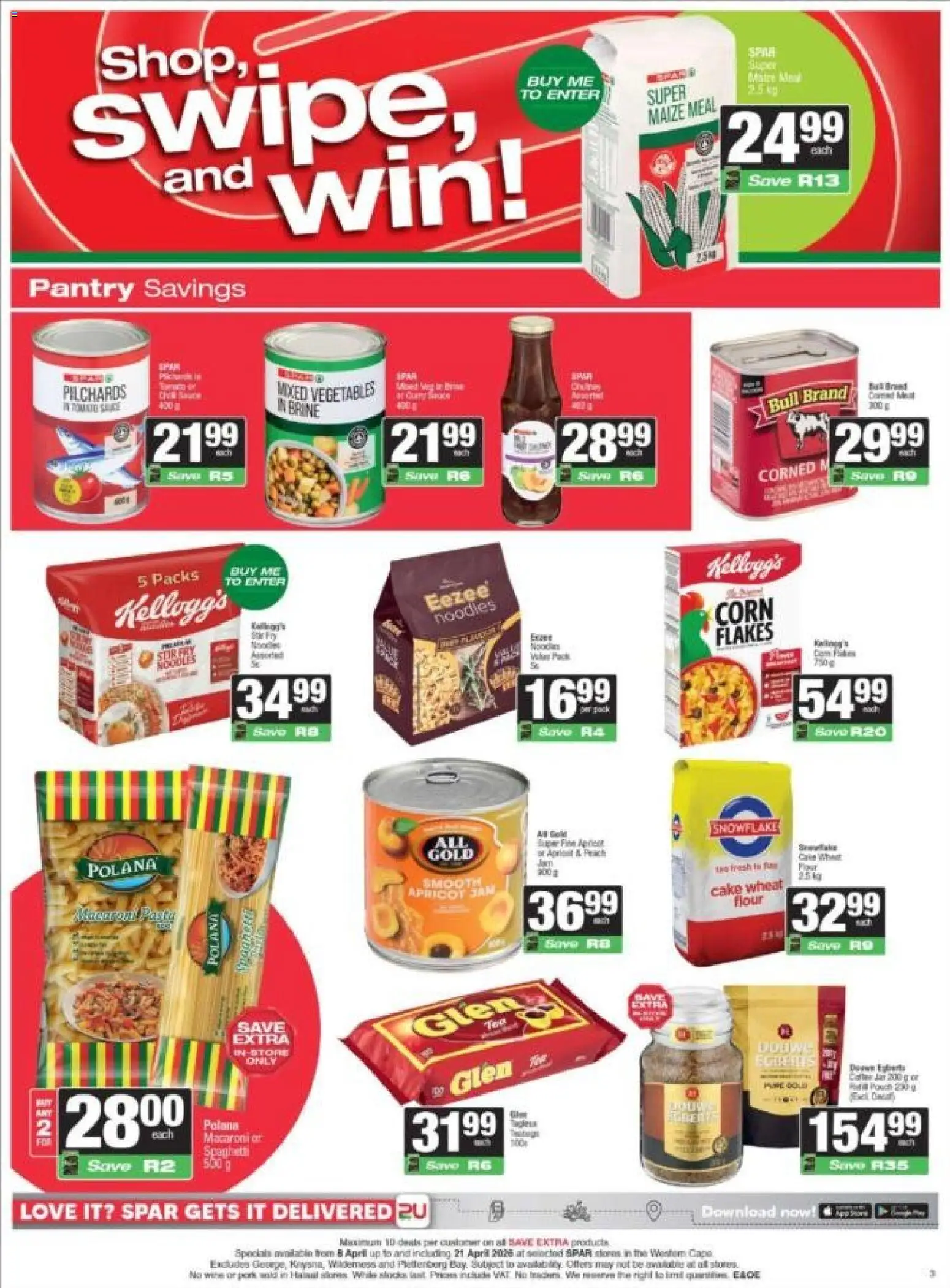 New Spar catalogue – valid from 08.04.2026 | Page: 3 | Products: Pilchards, Corn, Tea, Flakes