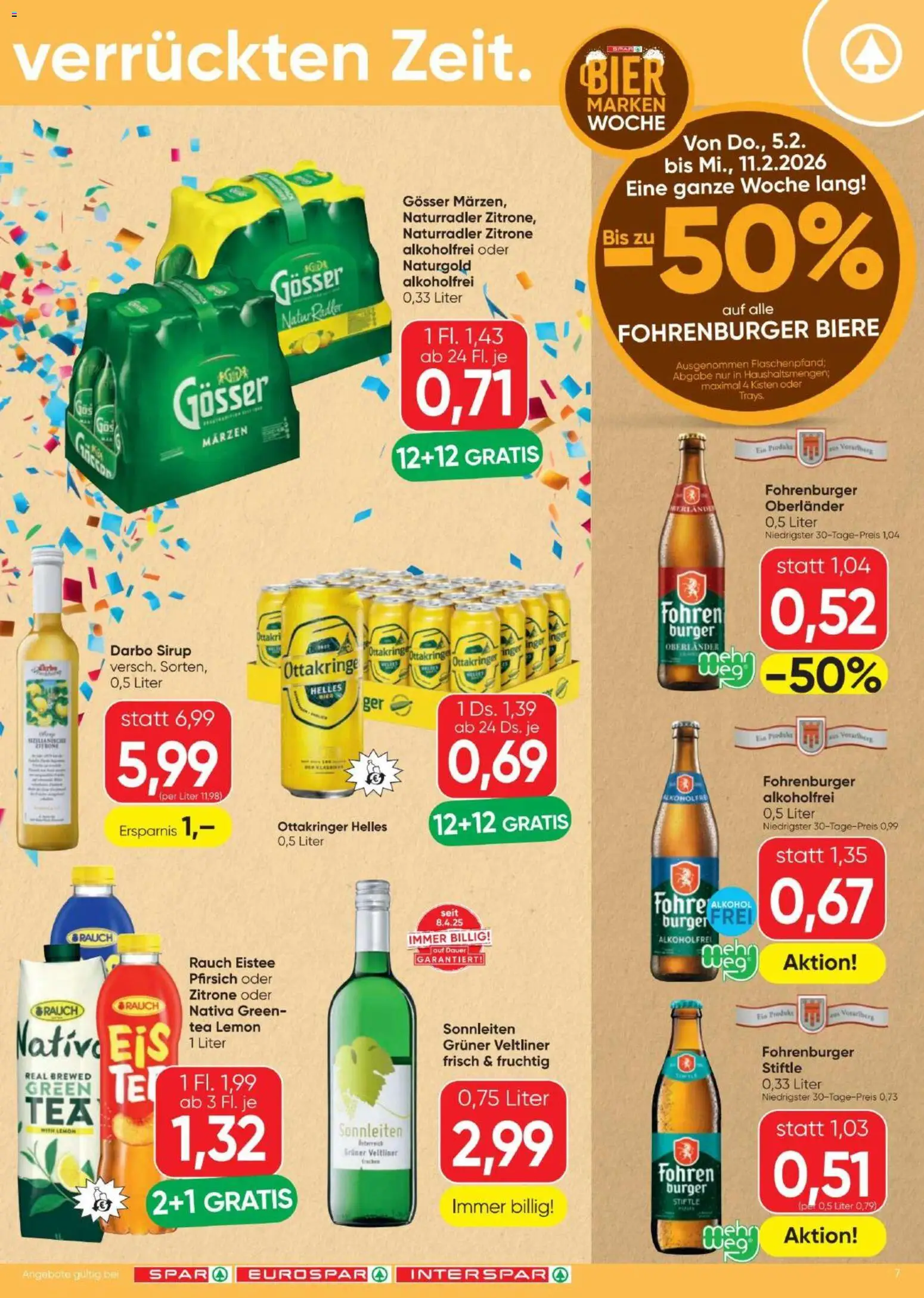Spar Flugblatt gültig ab 05.02.2026 | Seite: 7 | Produkte: Eis, Zitrone, Pfirsich, Bier