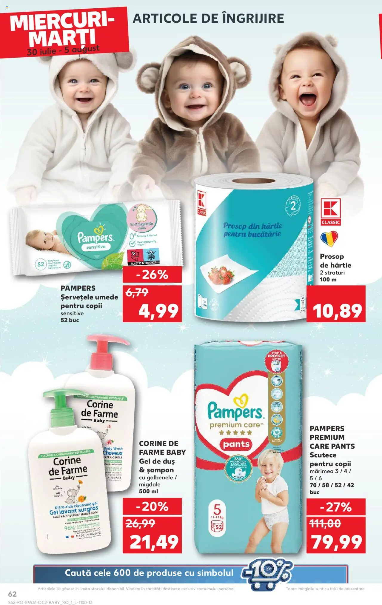 Kaufland RO akciós ujság - amely érvényes a következő dátumtól: 30.07.2025 | Oldal: 62 | Termékek: Pampers, Body, Sampon